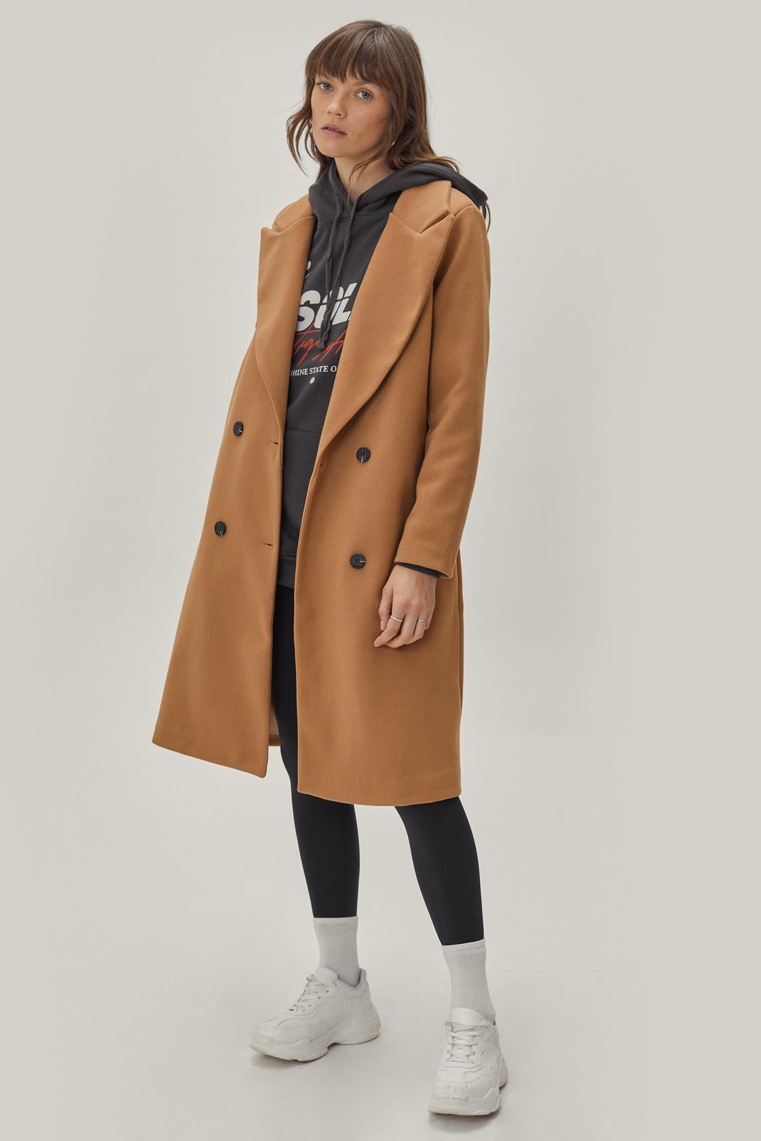 Camel Button Down Collar Longline Coat image number 1