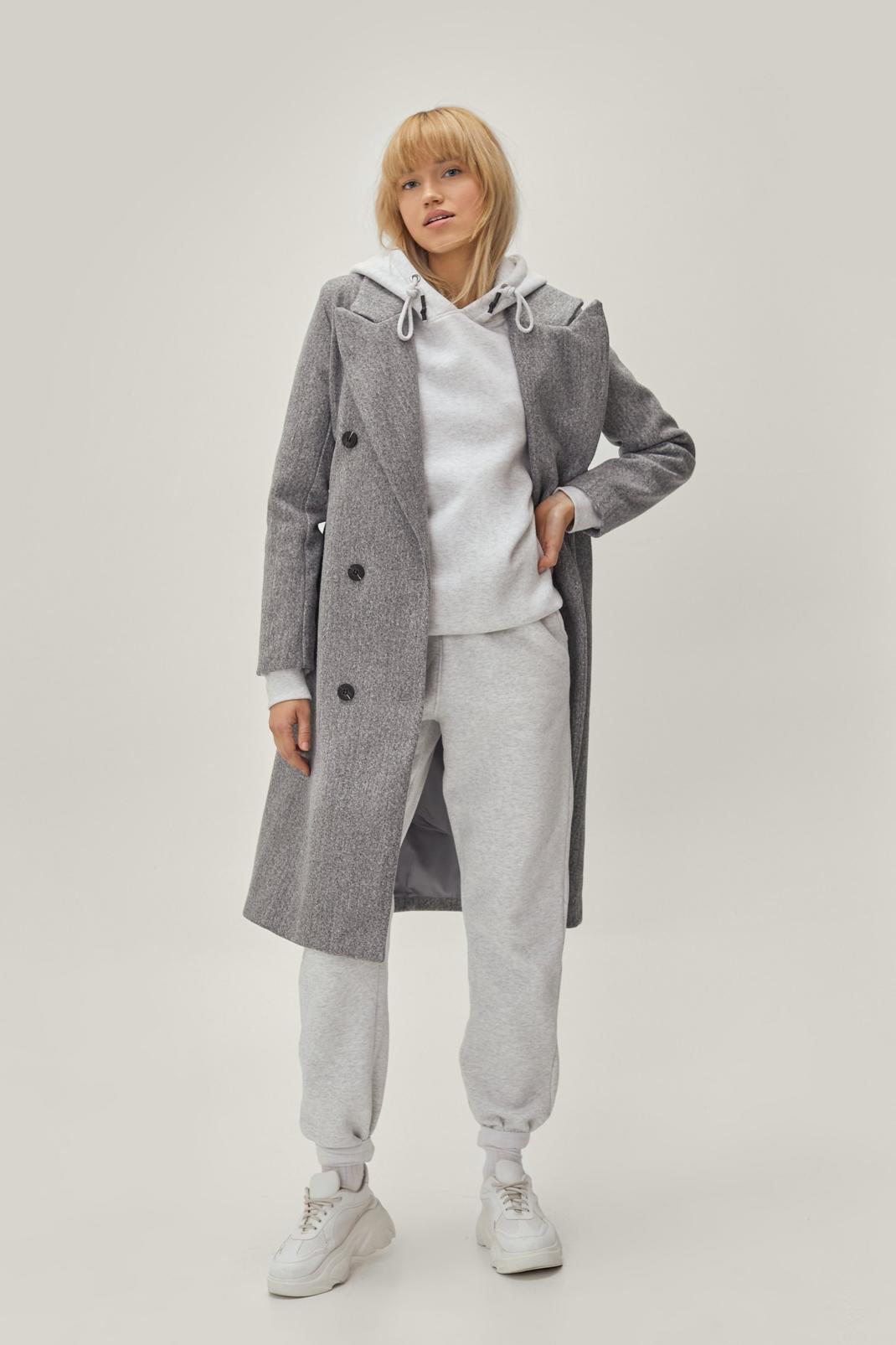 Grey Button Down Collar Longline Coat image number 1