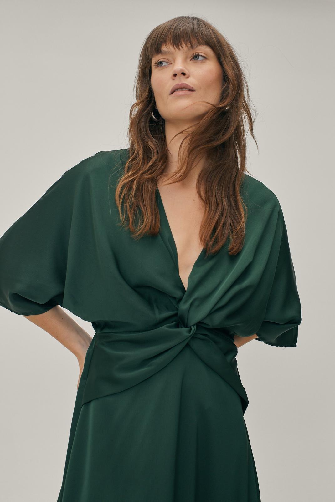 Robe effet drapé satinée à détails noués, Emerald image number 1