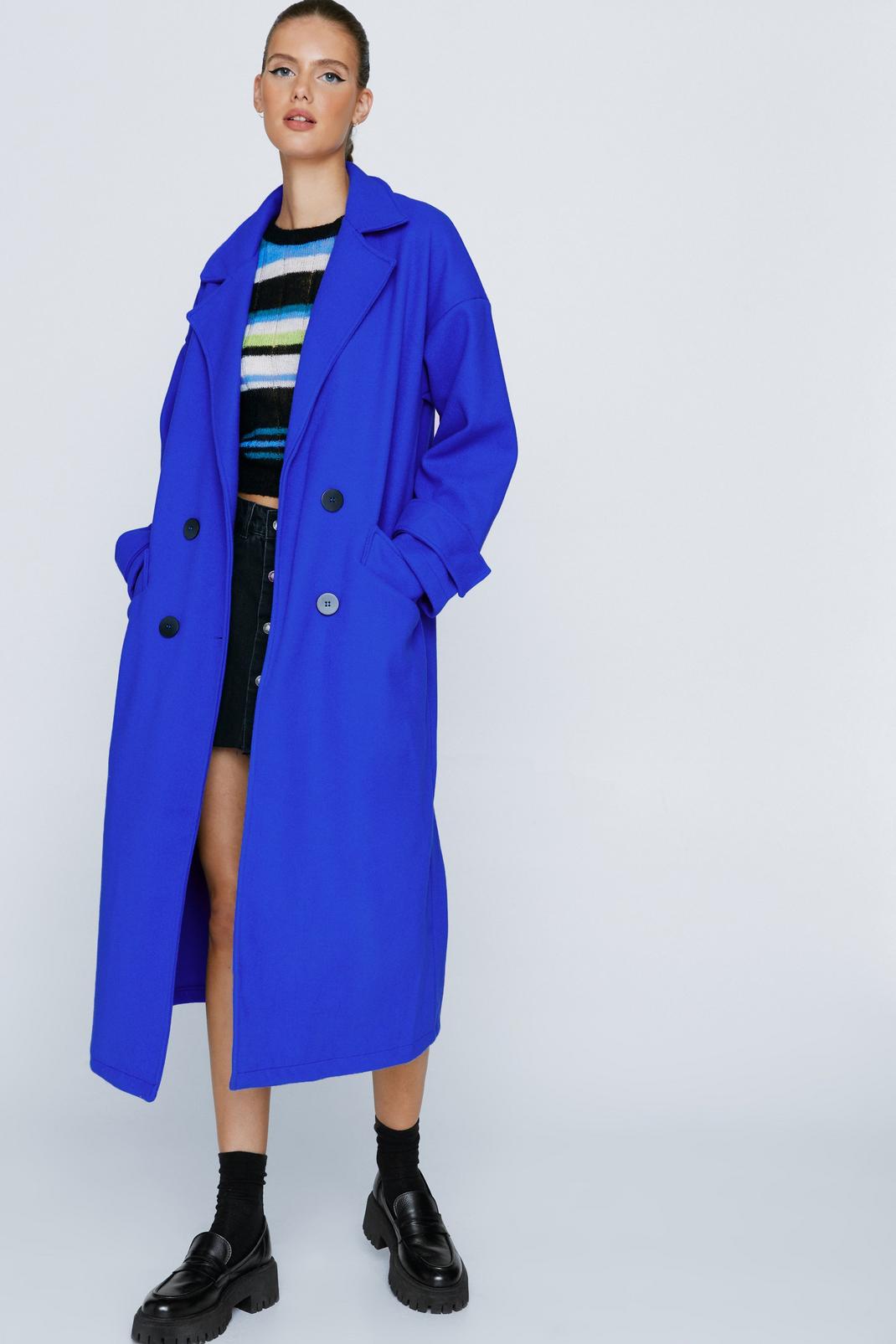 Cobalt Faux Wool Double Breasted Longline Coat image number 1