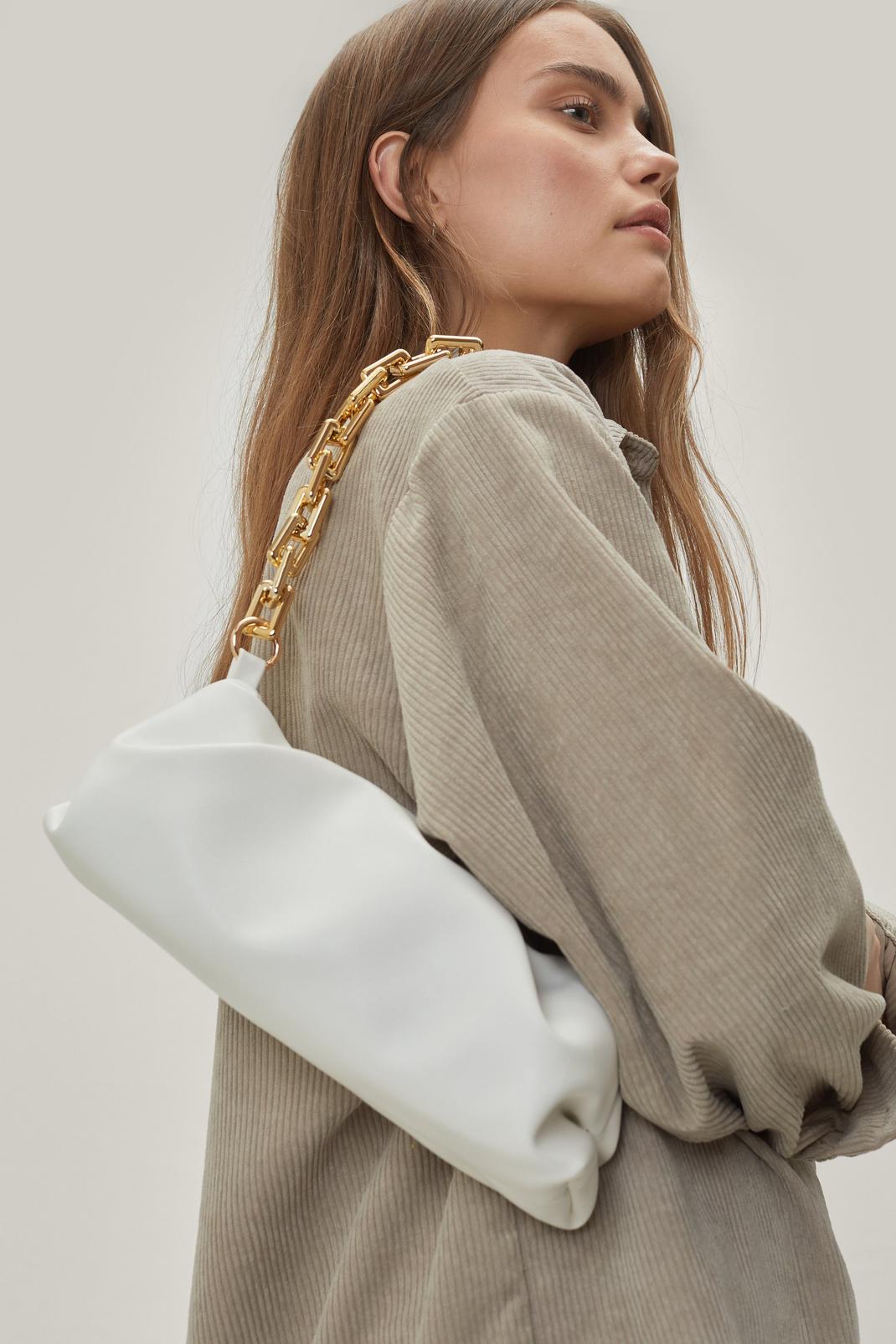 White Faux Leather Chunky Chain Shoulder Bag image number 1