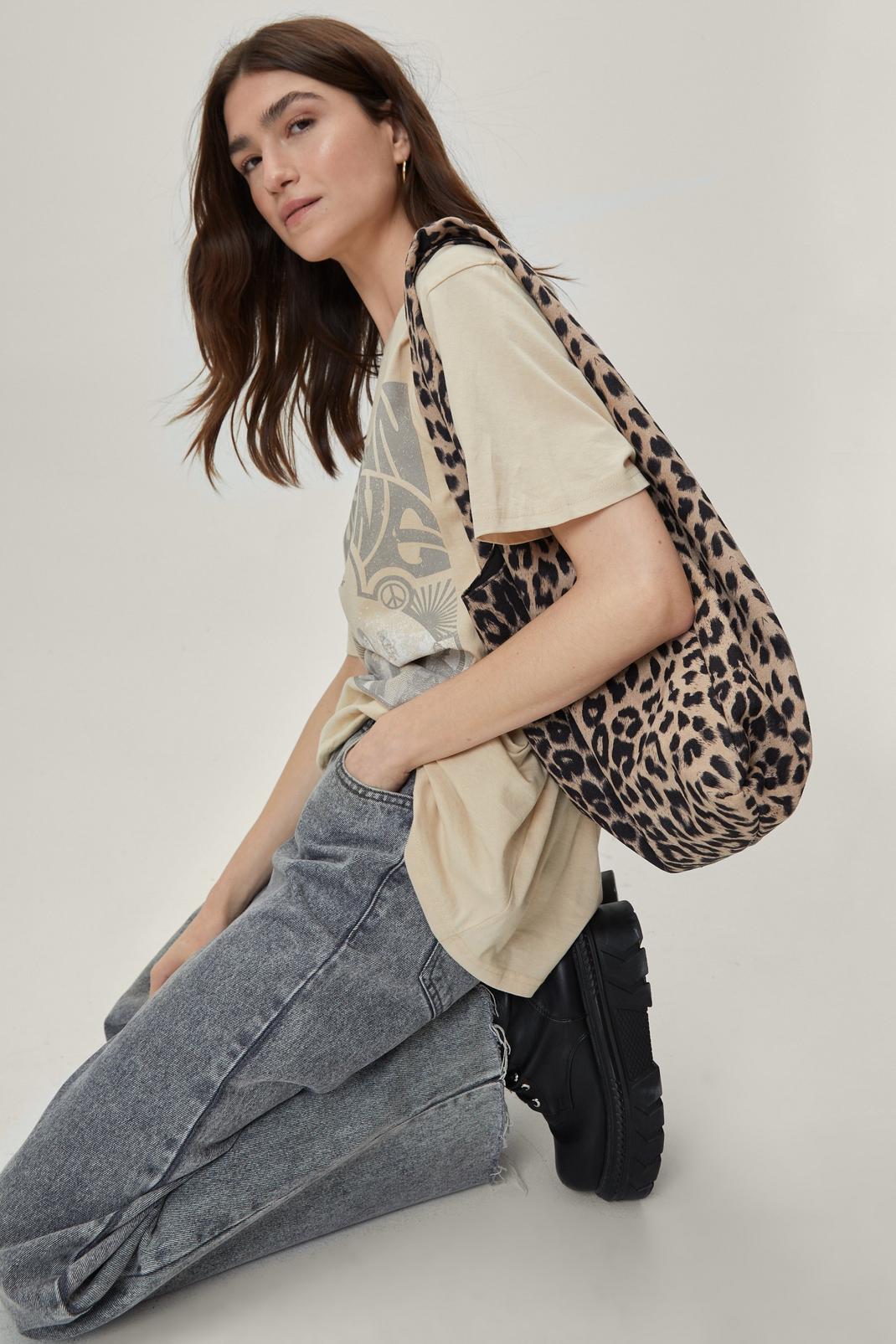 147 Leopard Print Faux Suede Slouchy Bag image number 2