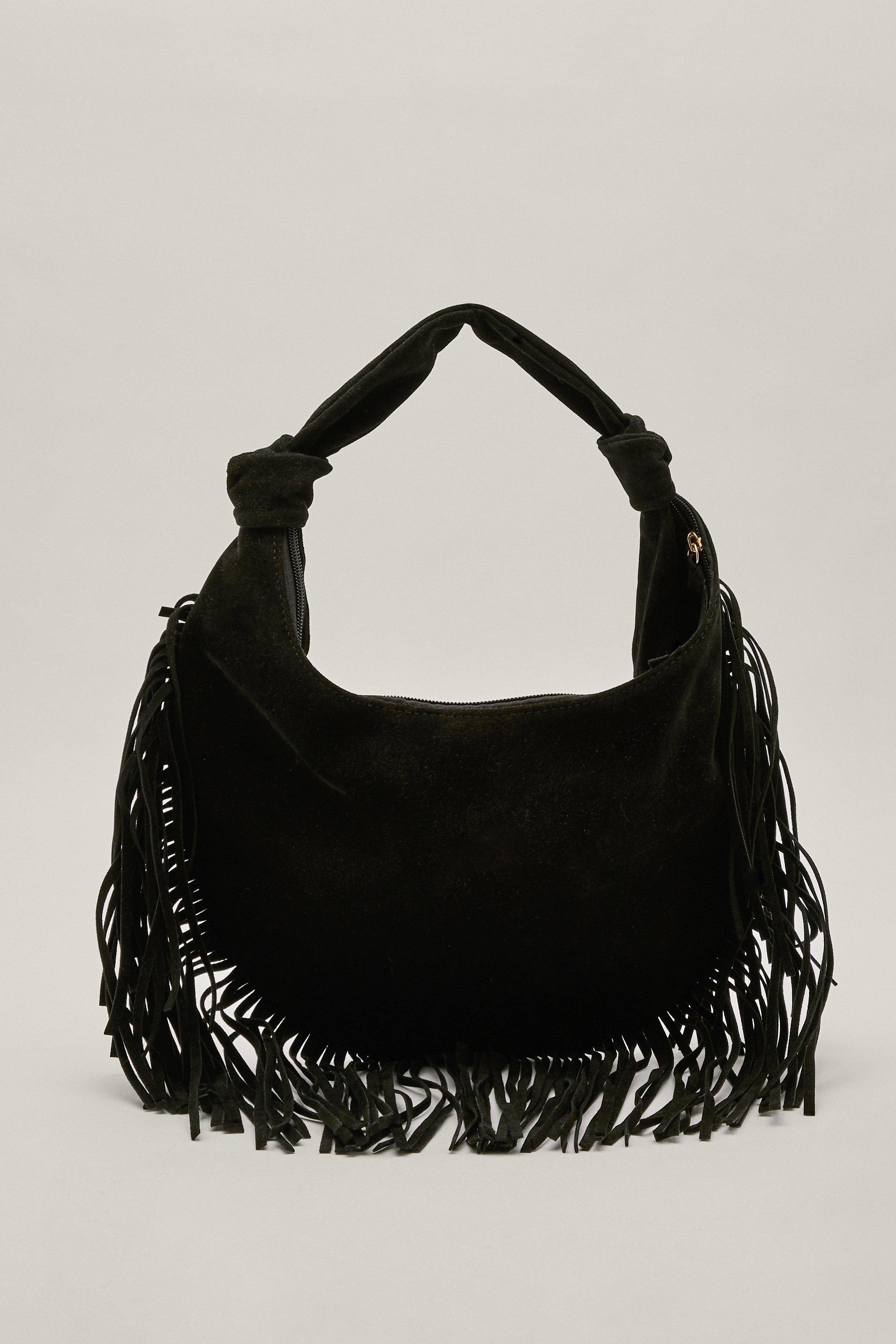 Suede hobo bag with on sale fringe