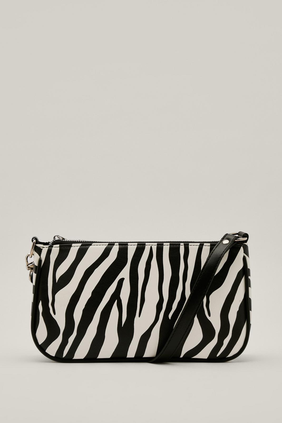 Black Faux Ponyhair Zebra Print Shoulder Bag image number 1