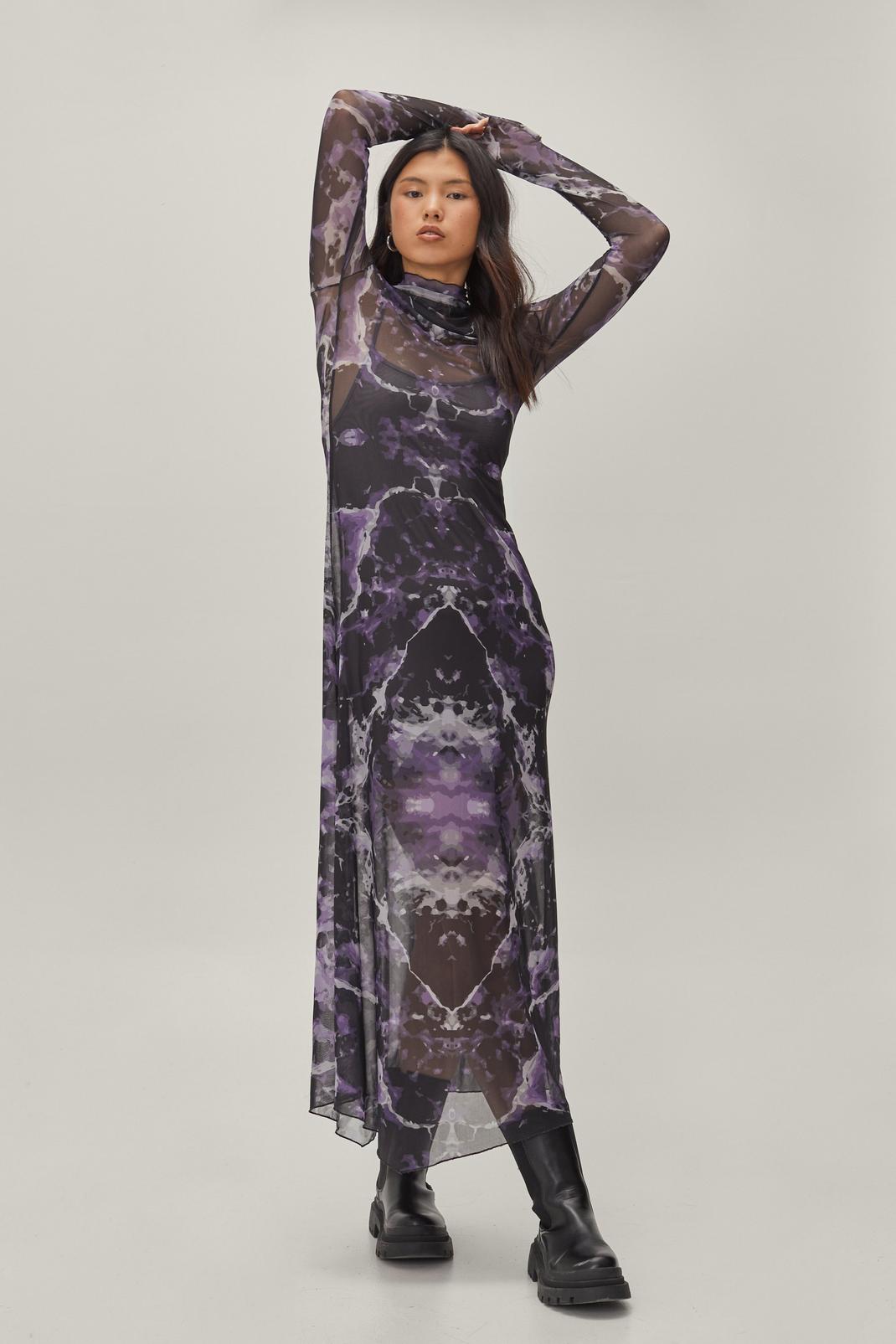 Purple Printed Mesh Maxi Dress image number 1