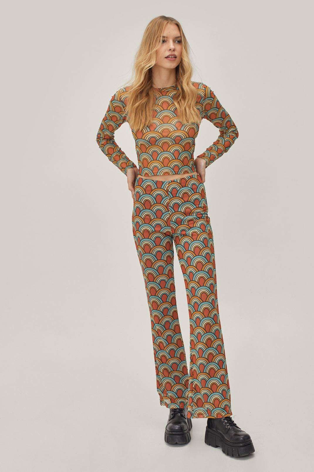 144 Printed Mesh High Waisted Flare Pants image number 2