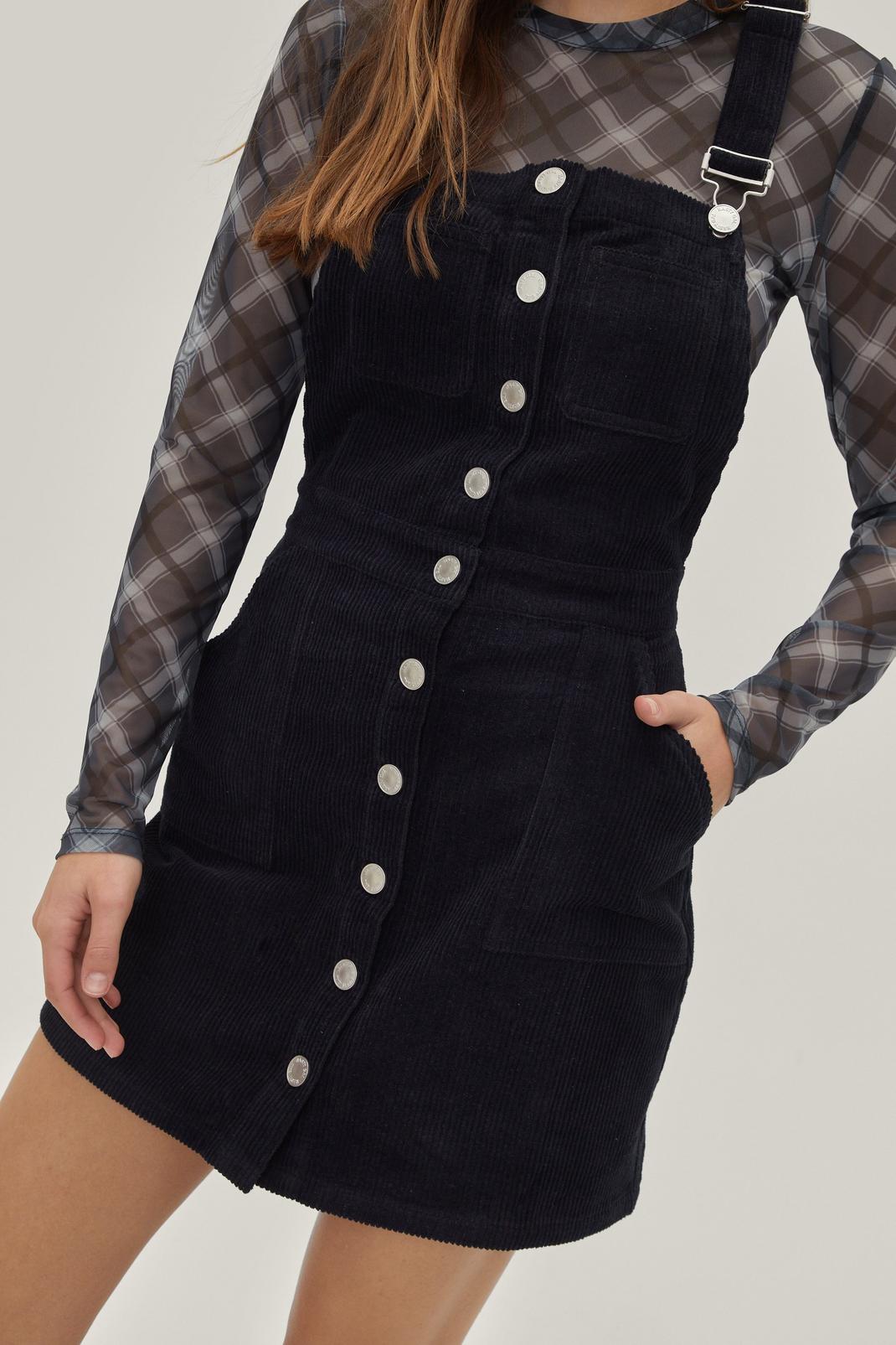Salopette jupe en velours côtelé boutonnée, Black image number 1