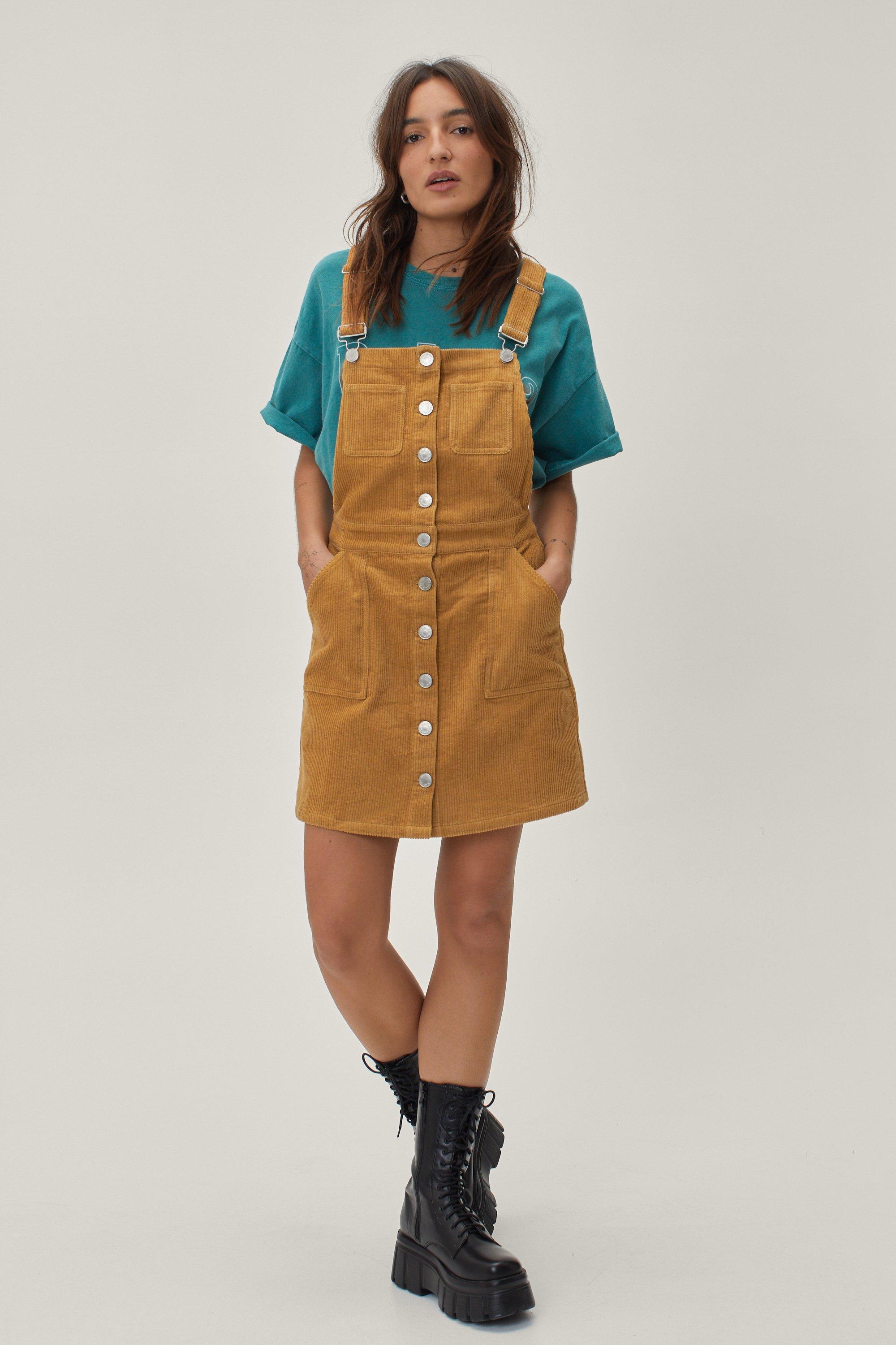 overall dress with buttons down the front