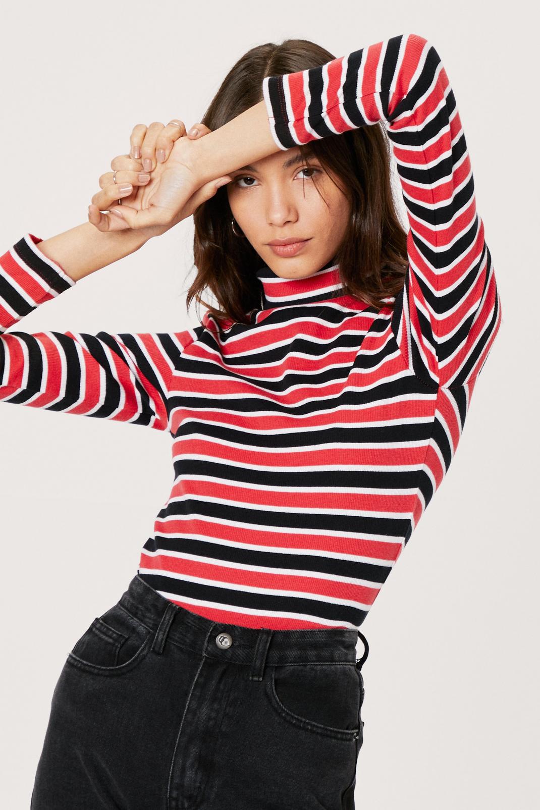 157 High Neck Striped Top image number 1