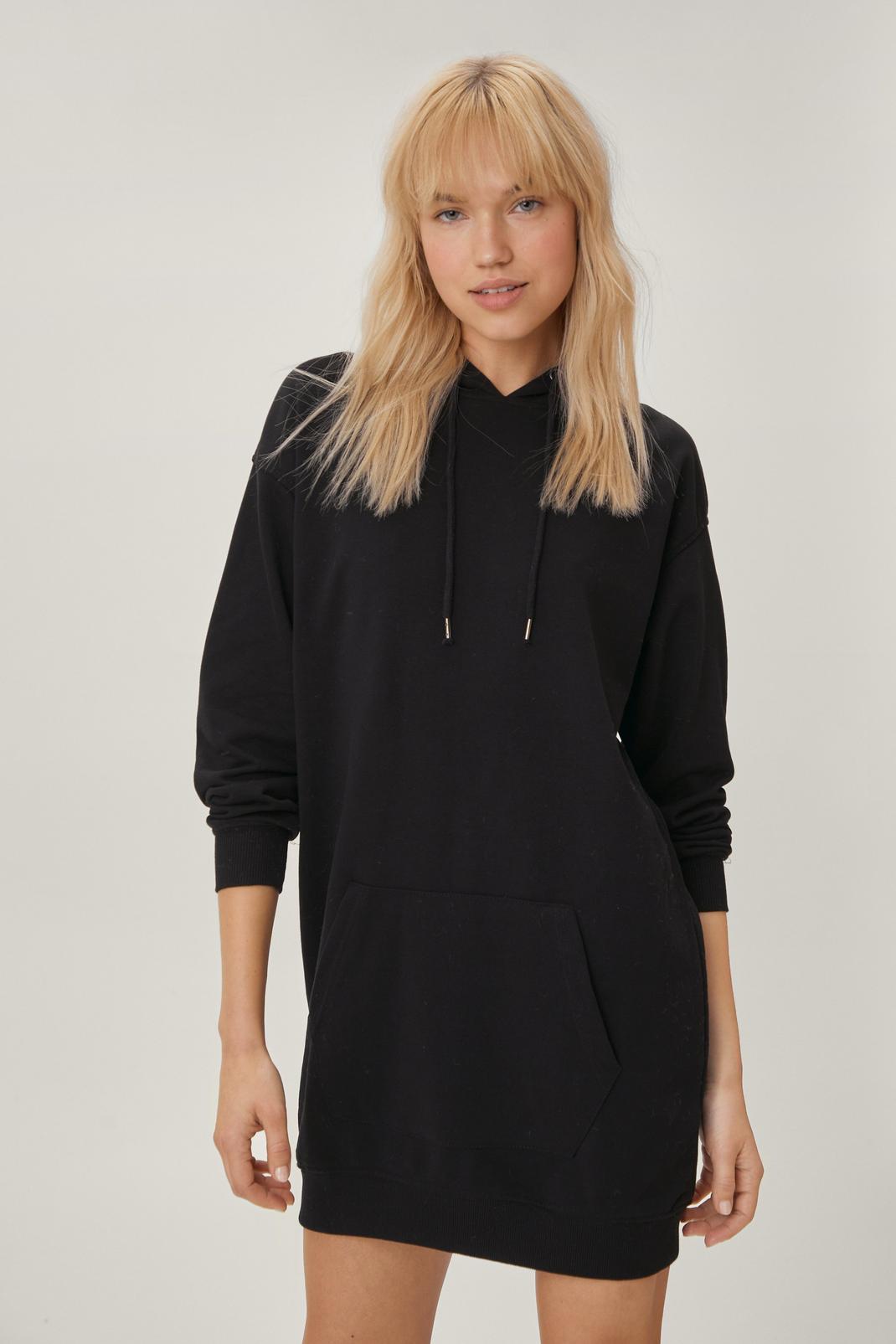 Black Long Sleeve Hoodie Mini Dress image number 1