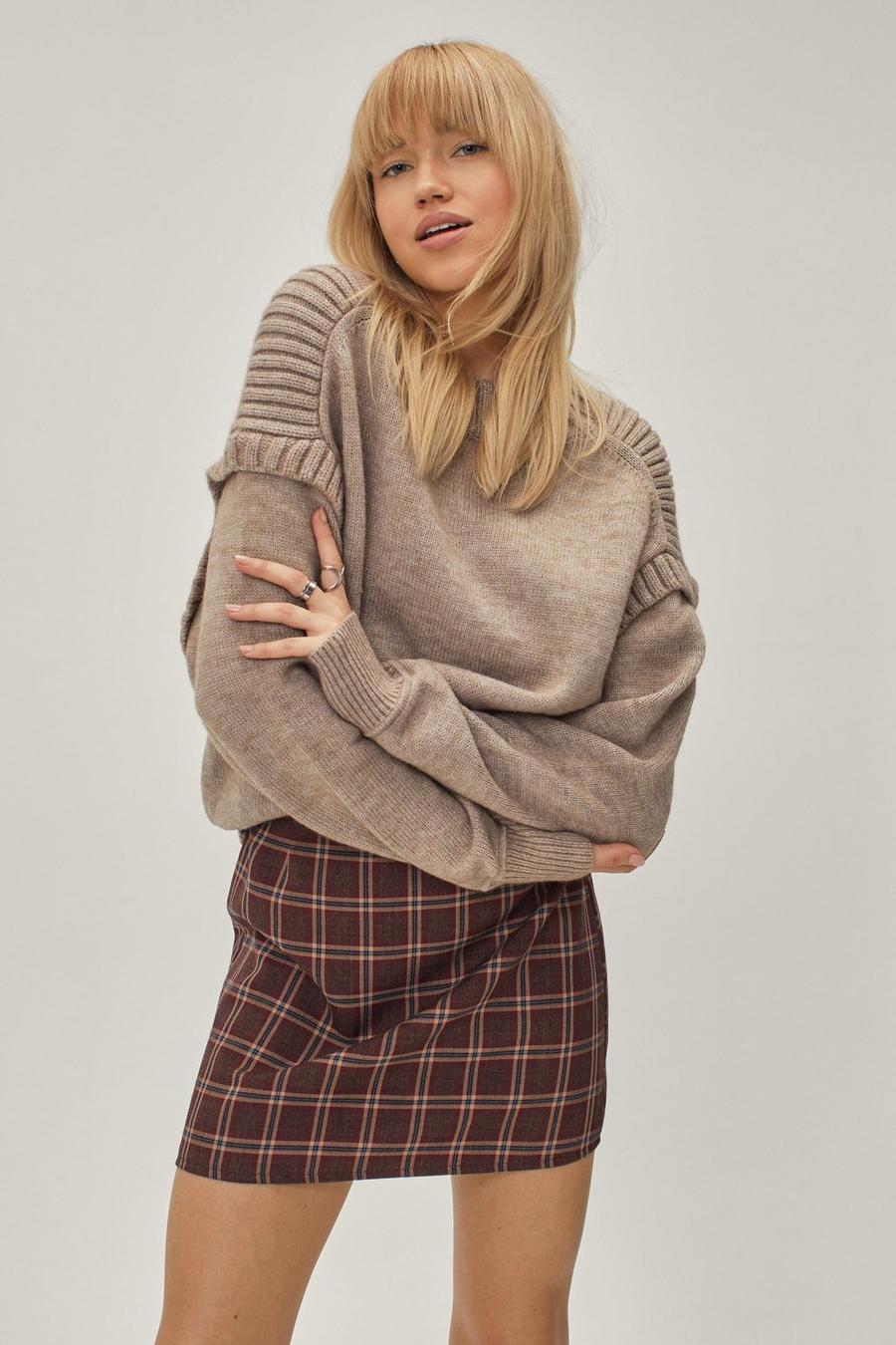Ribbed Shoulder Knitted Oversized Sweater