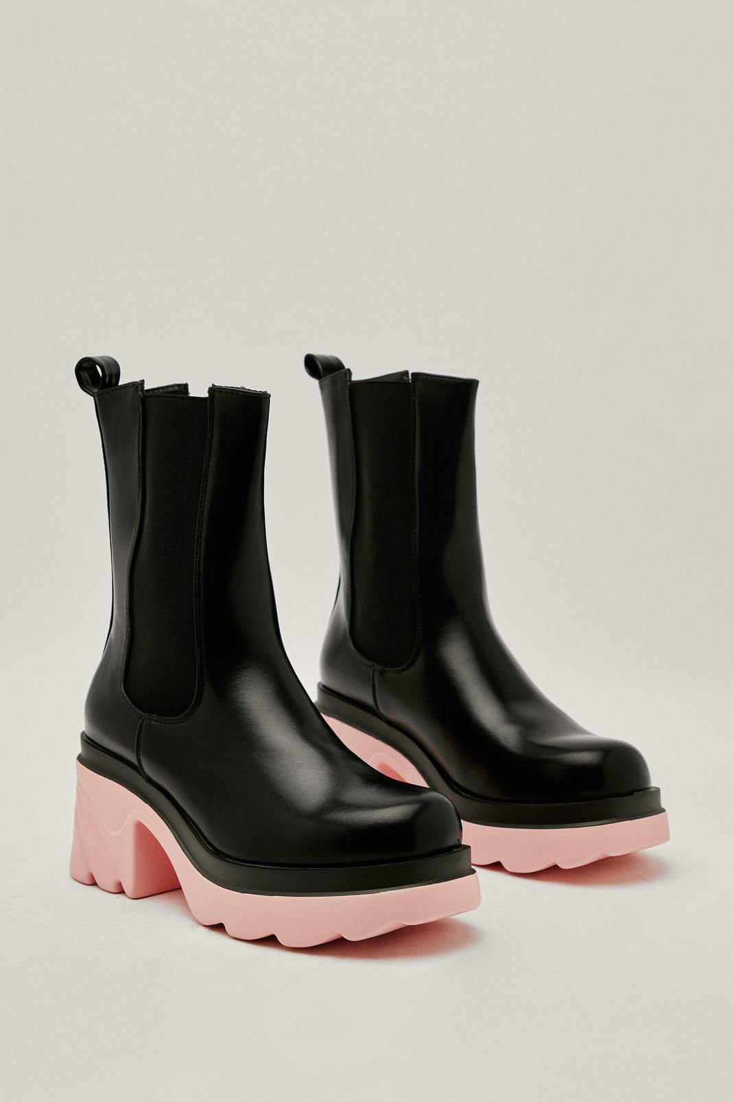 Pink Contrast Cleated Heeled Chelsea Boots image number 1