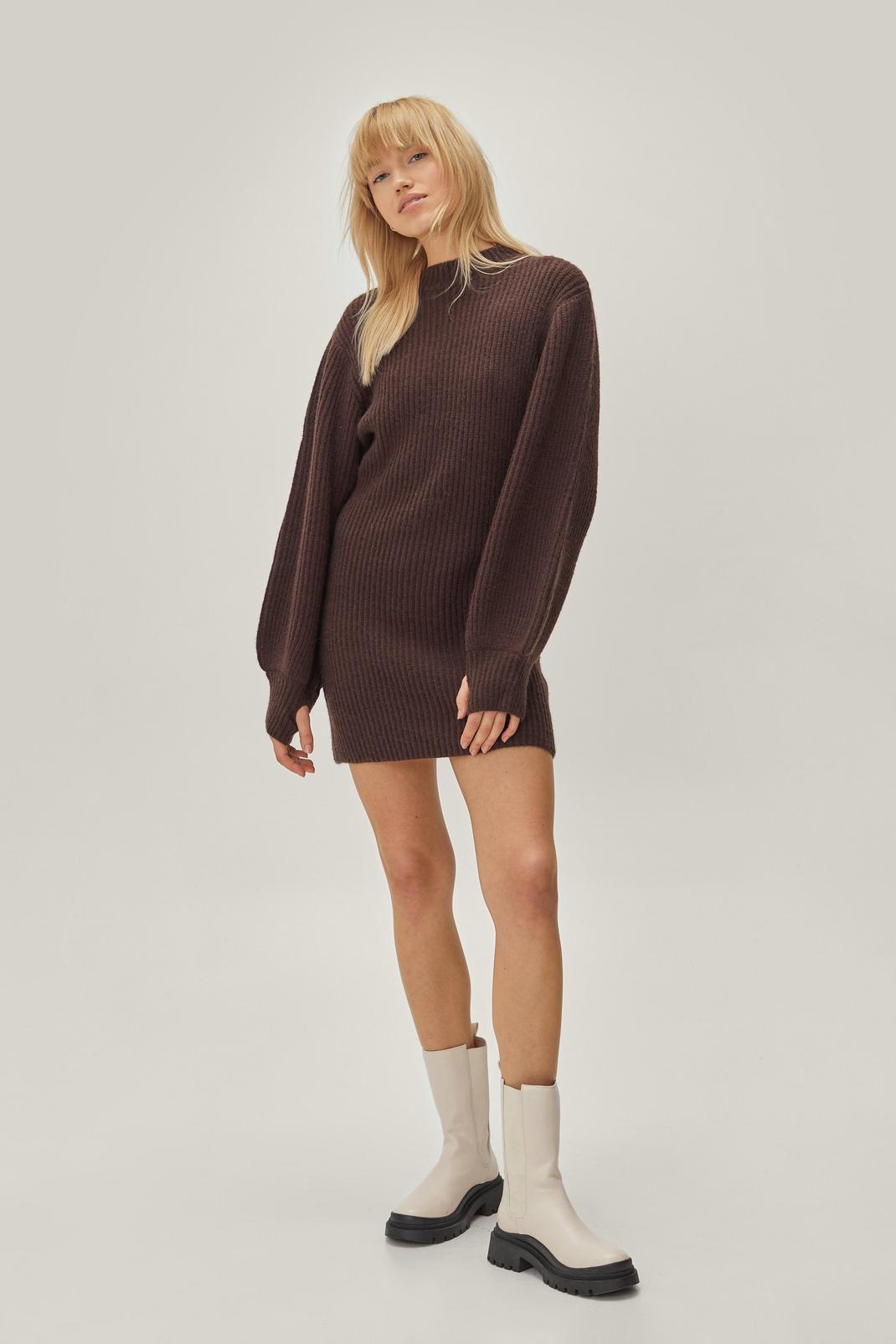 186 Bodycon Puff Sleeve Mini Sweater Dress image number 2