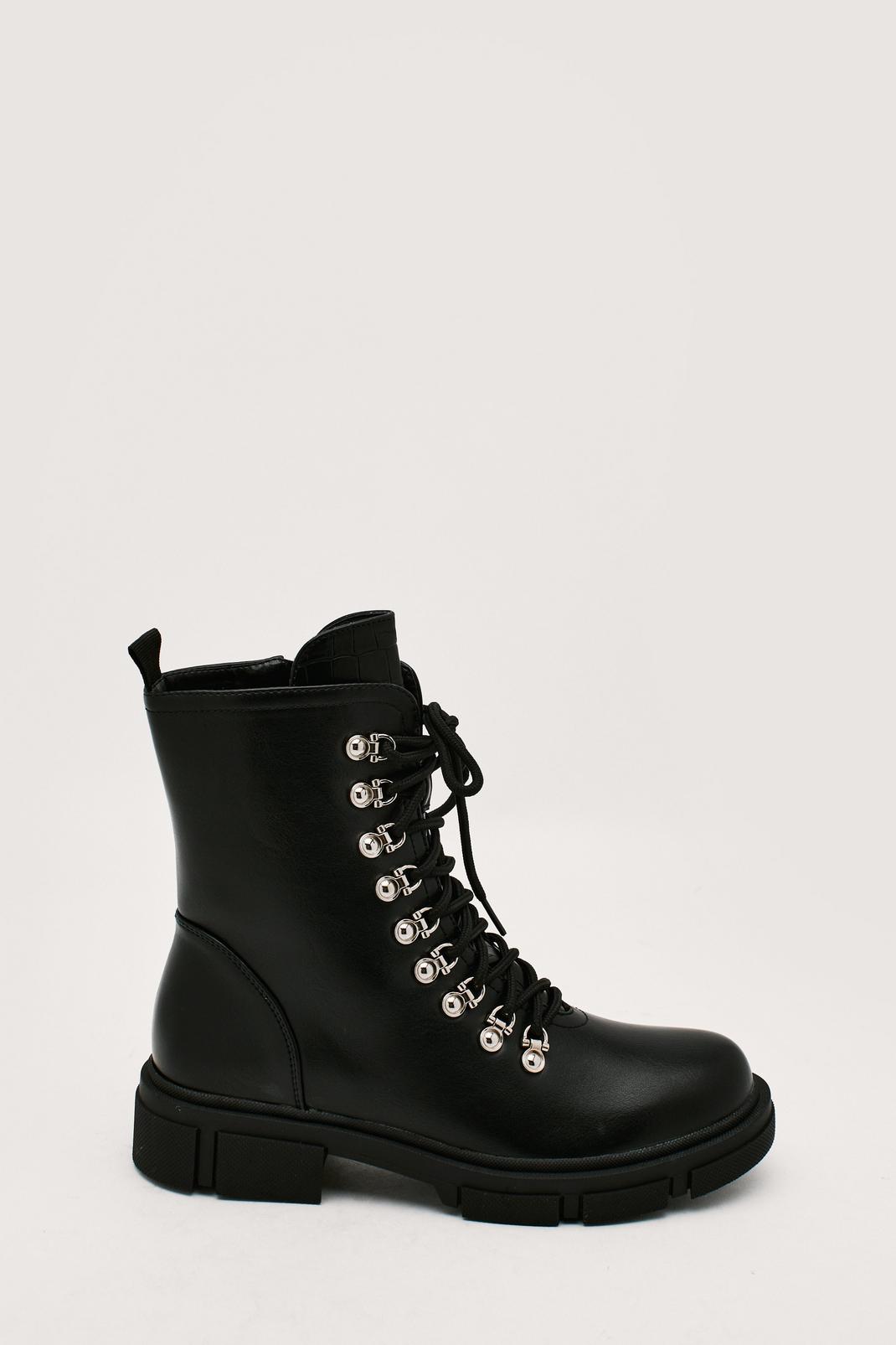 Black D Ring Lace Up Hiker Boots image number 1