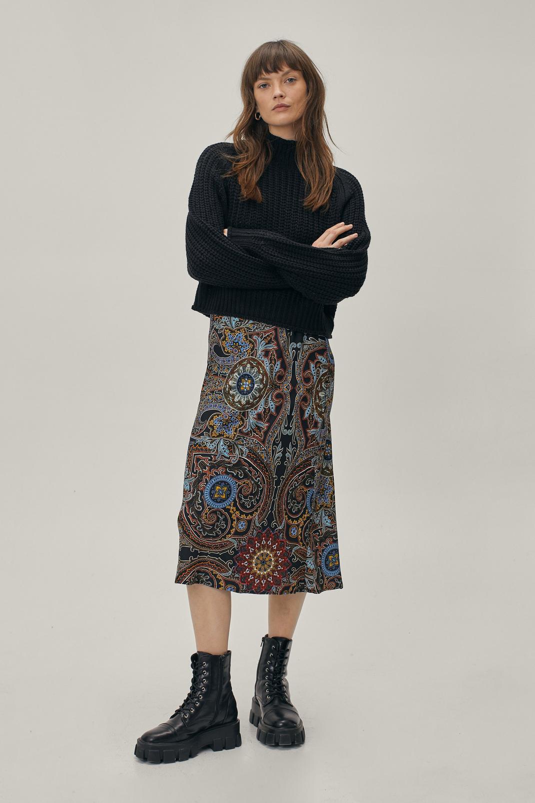 Black Paisley Midi Skirt image number 1