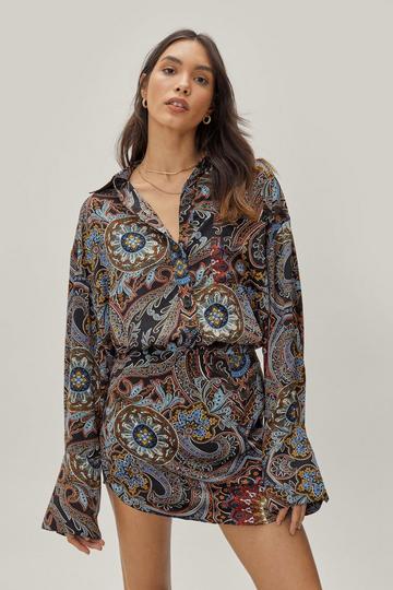 Paisley Curved Hem Mini Skirt black