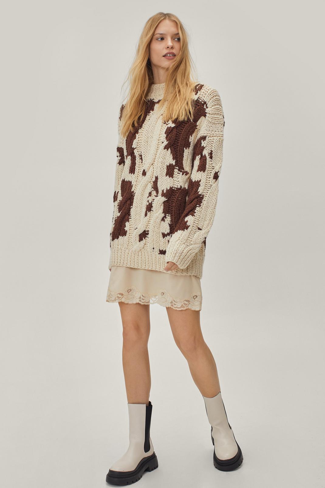 109 Handknitted Cow Print Oversized Jumper image number 2