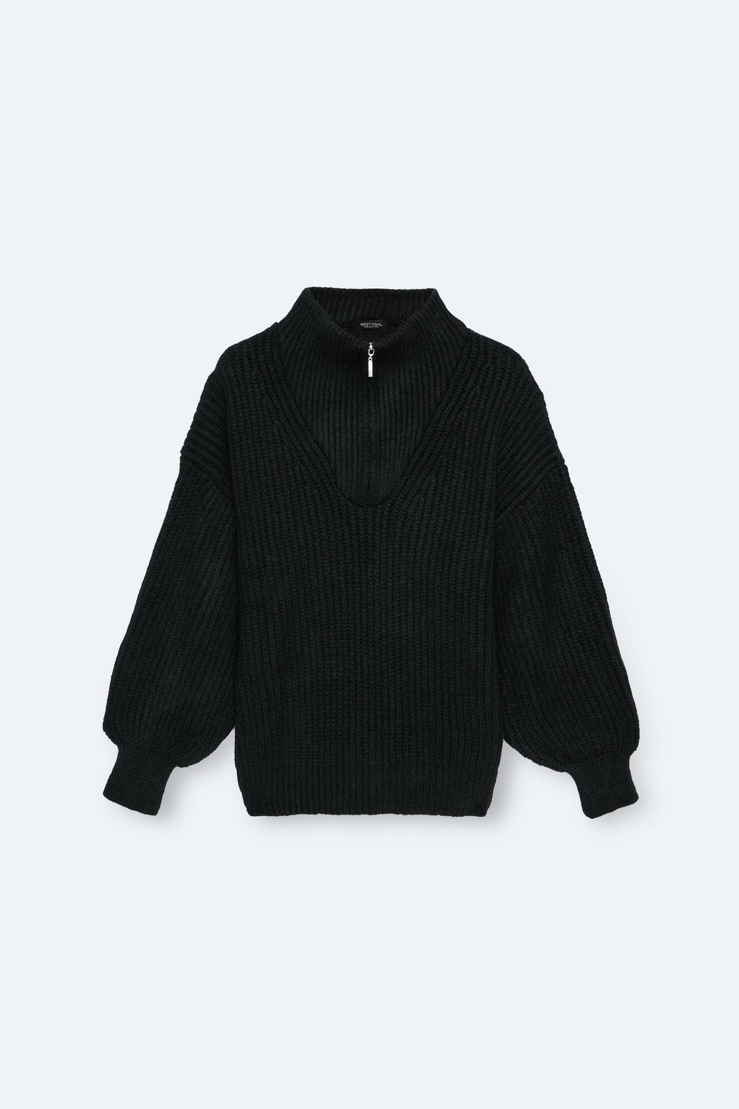 Black High Neck Quarter Zip Slouchy Sweater image number 1