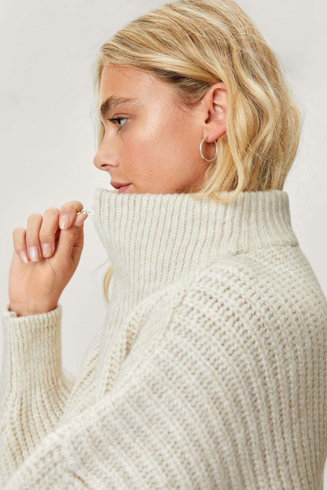 Cream High Neck Quarter Zip Slouchy Sweater image number 1