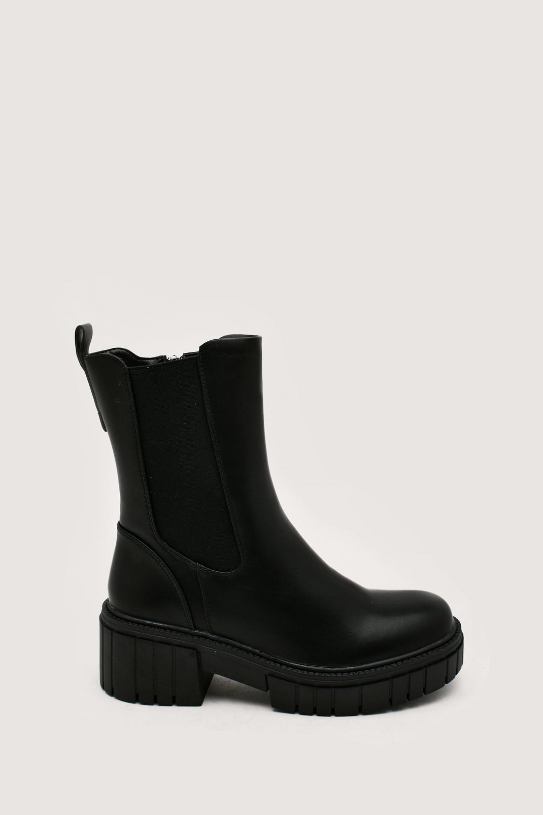 Black Chunky Sole High Chelsea Boots image number 1