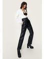 Black Real Leather Straight Leg Pants