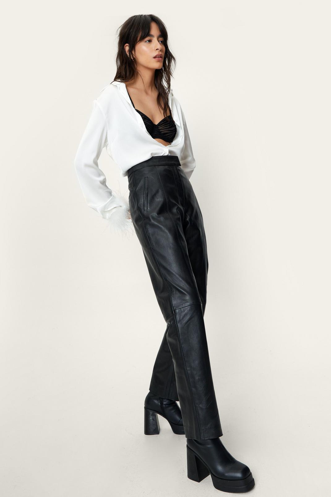 105 High Waisted Straight Leg Real Leather Pants image number 2