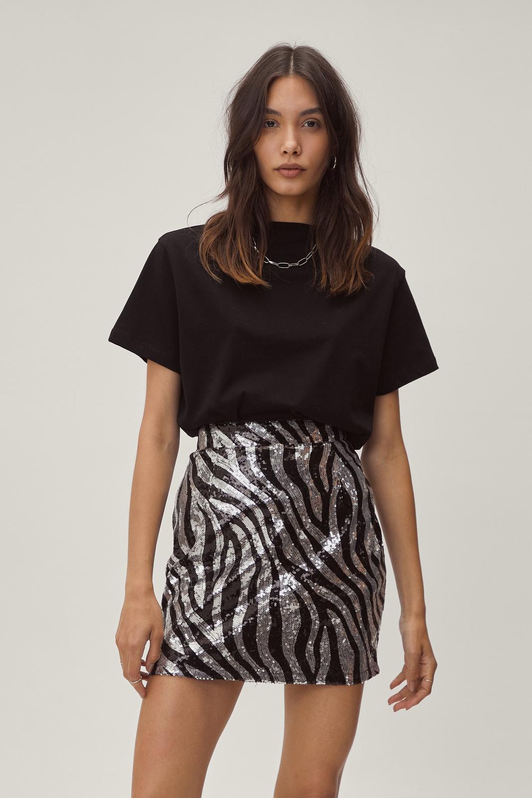 Mono Zebra Print Sequin Detail Mini Pelmet Skirt image number 1