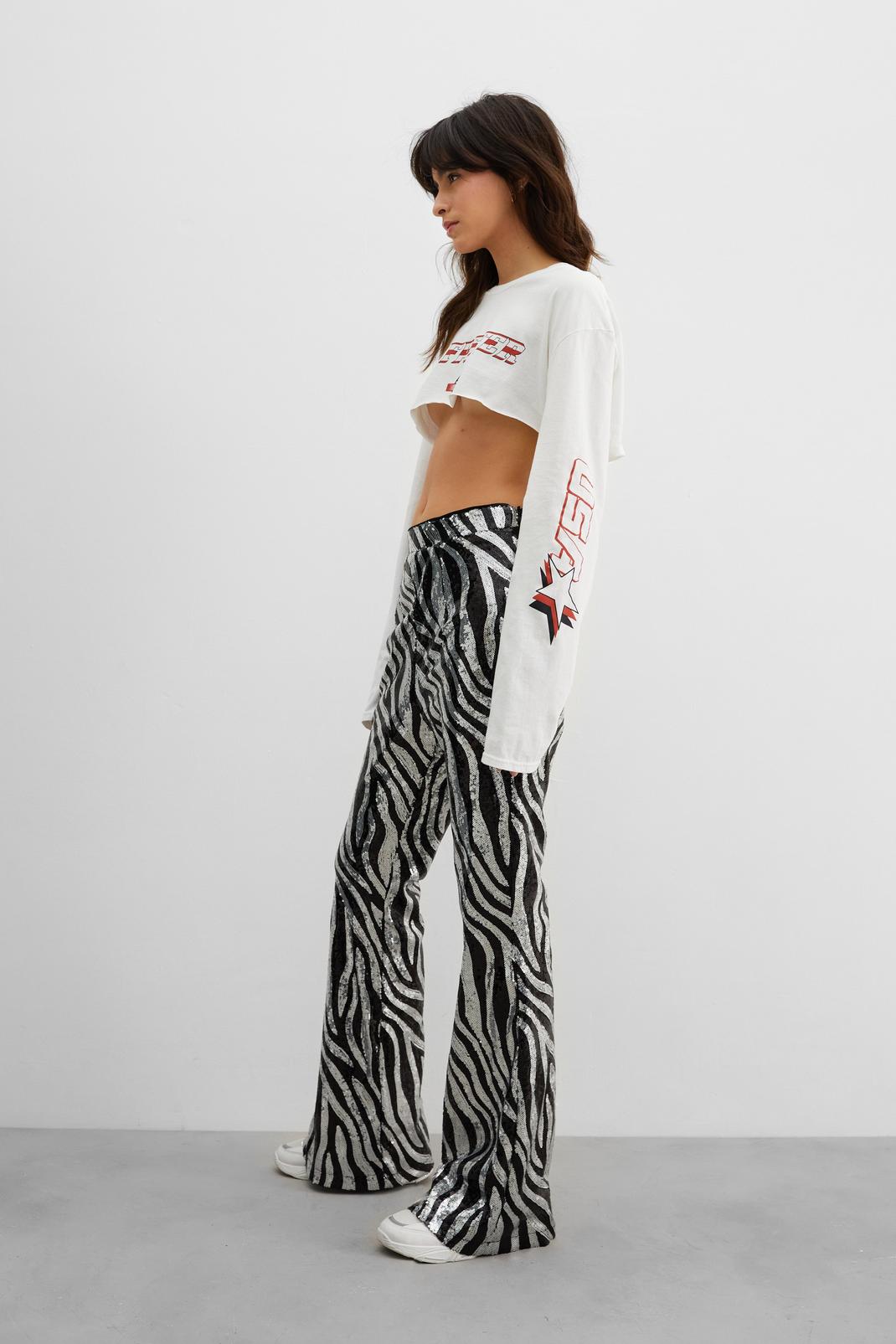 808 Sequin Fit and Flared Zebra Print Pants image number 2