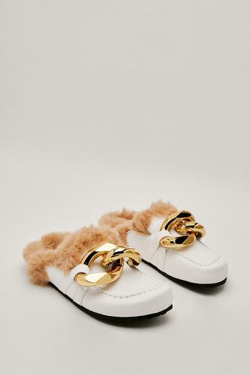 White Curb Chain Faux Fur Footbed Loafer