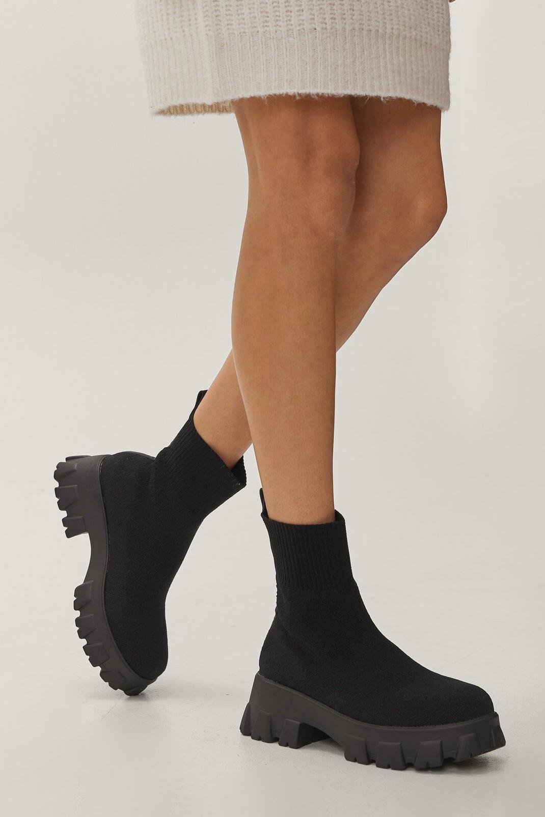 Black Chunky Knitted Sock Boots image number 1