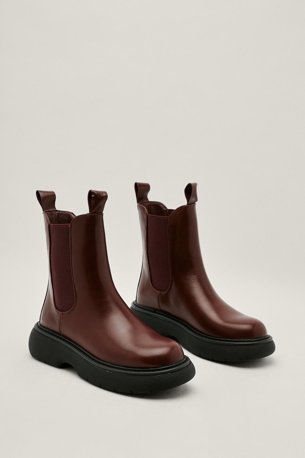 Burgundy Chunky Bubble Sole Chelsea Boots image number 1