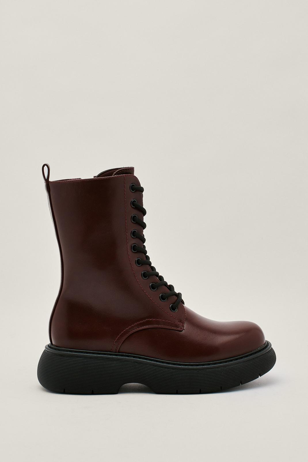 Burgundy Faux Leather Chunky Bubble Sole Boots image number 1