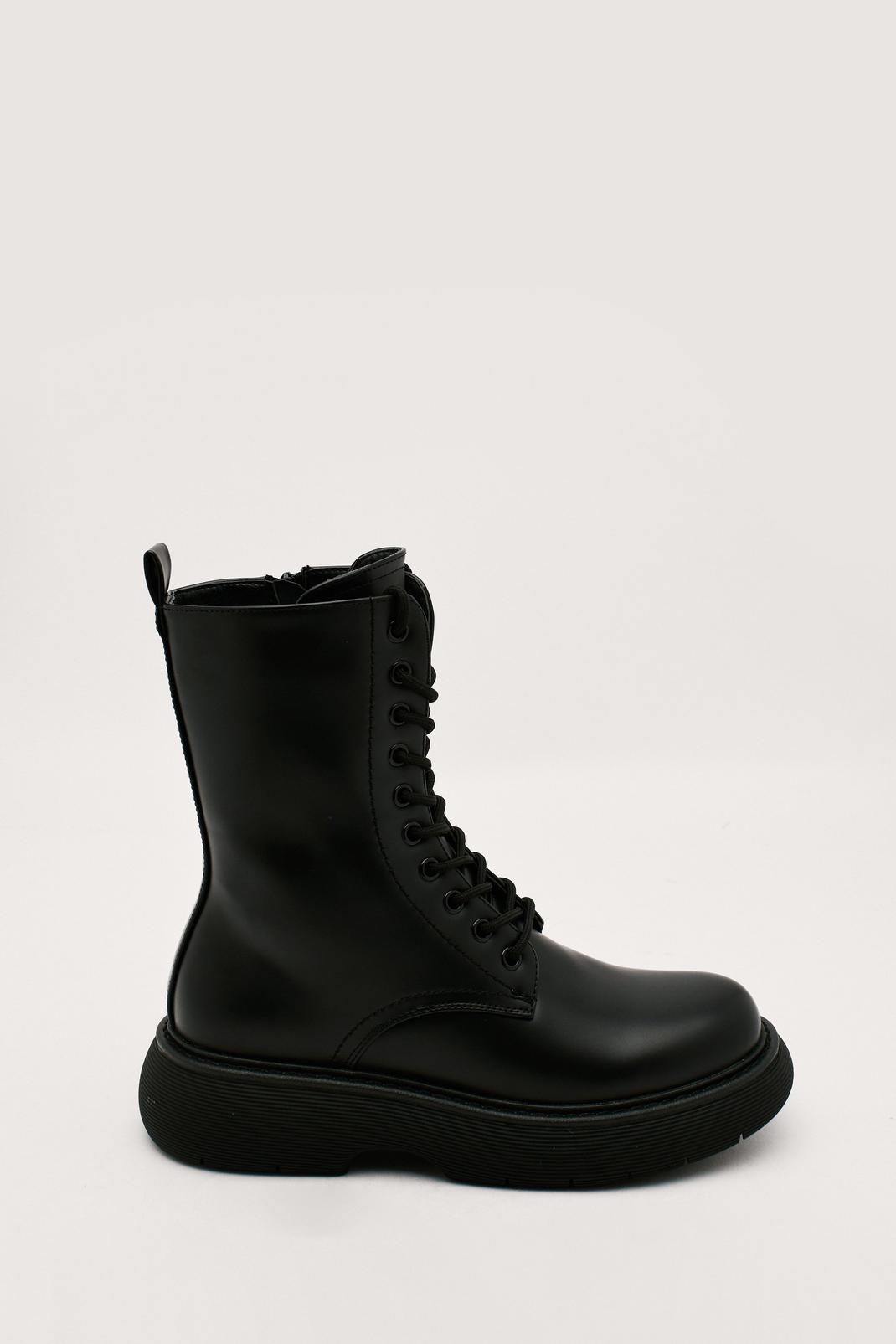 Black Chunky Bubble Sole Faux Leather Boots image number 1