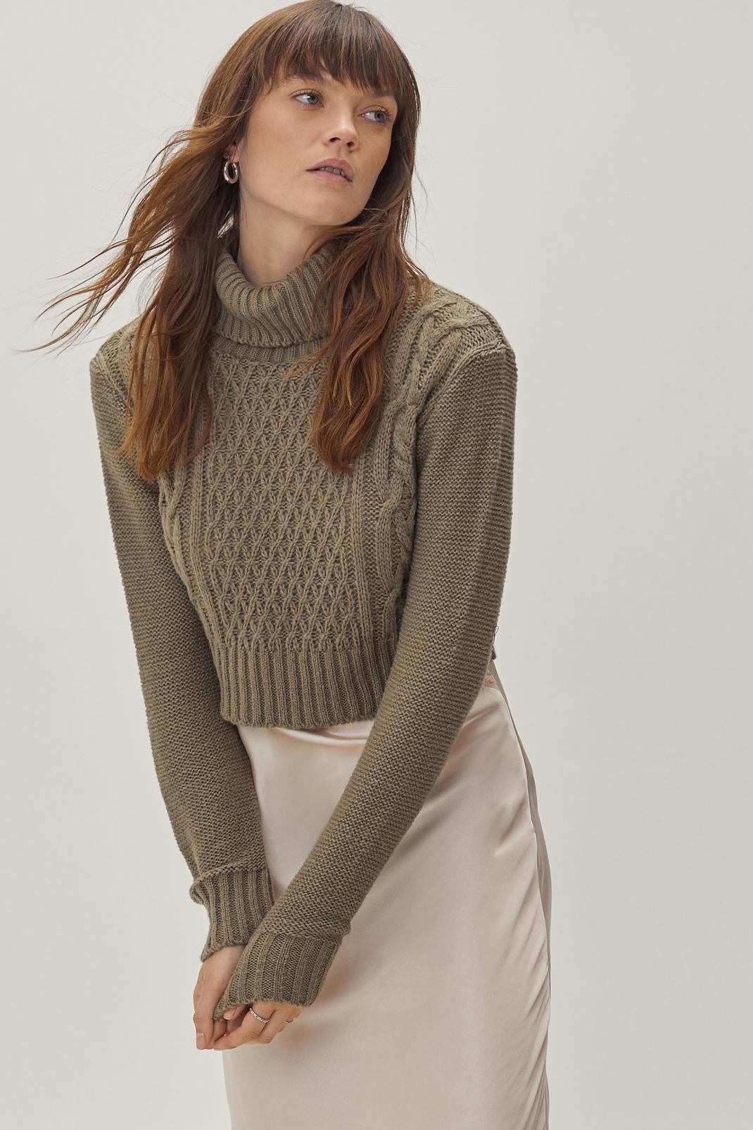151 Cable Knit Cropped Roll Neck Jumper image number 2