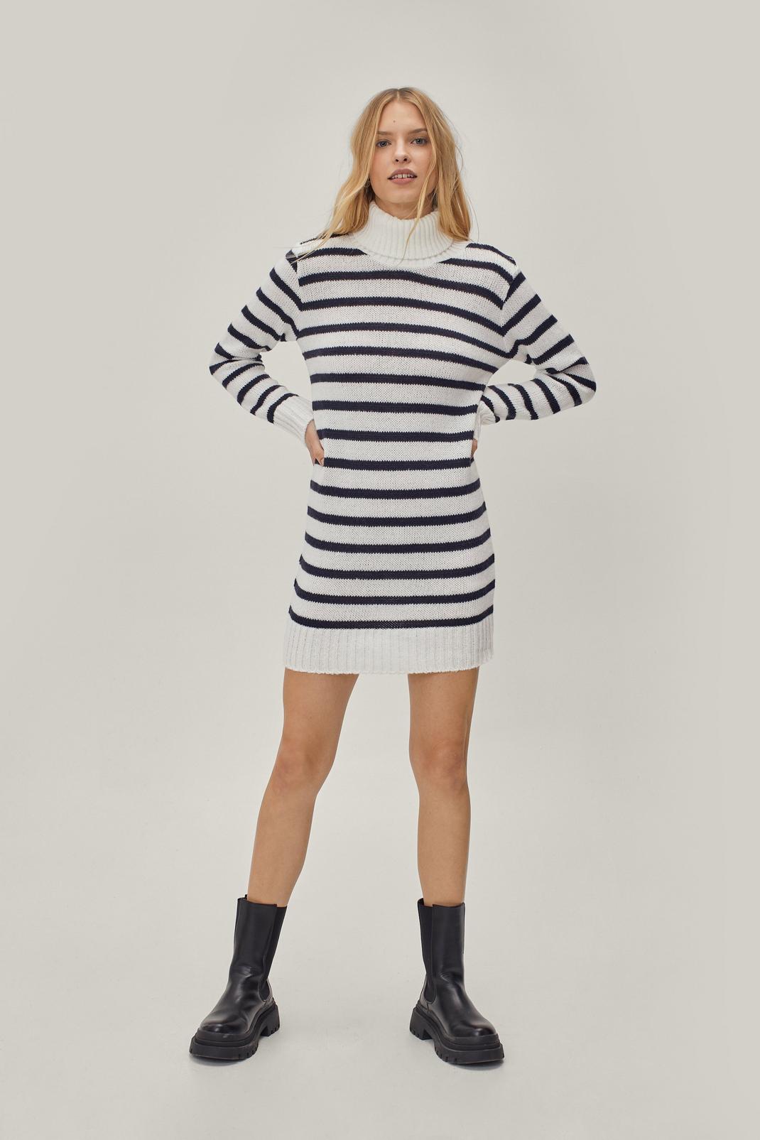 173 Knitted Stripe Roll Neck Mini Sweater Dress image number 2