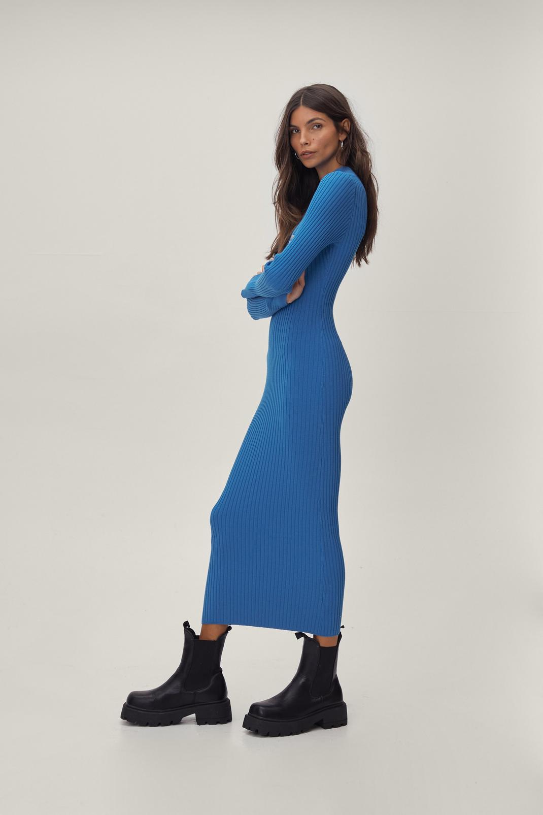 102 Recycled Knitted Ribbed Split Sleeve Midi Dress image number 2