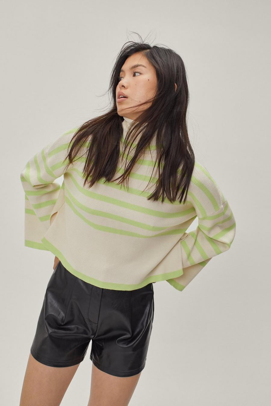 Recycled Cropped Striped Roll Neck Jumper