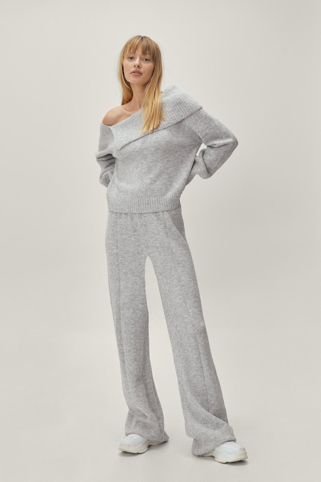 Grey Knitted Wide Leg Pants  image number 1