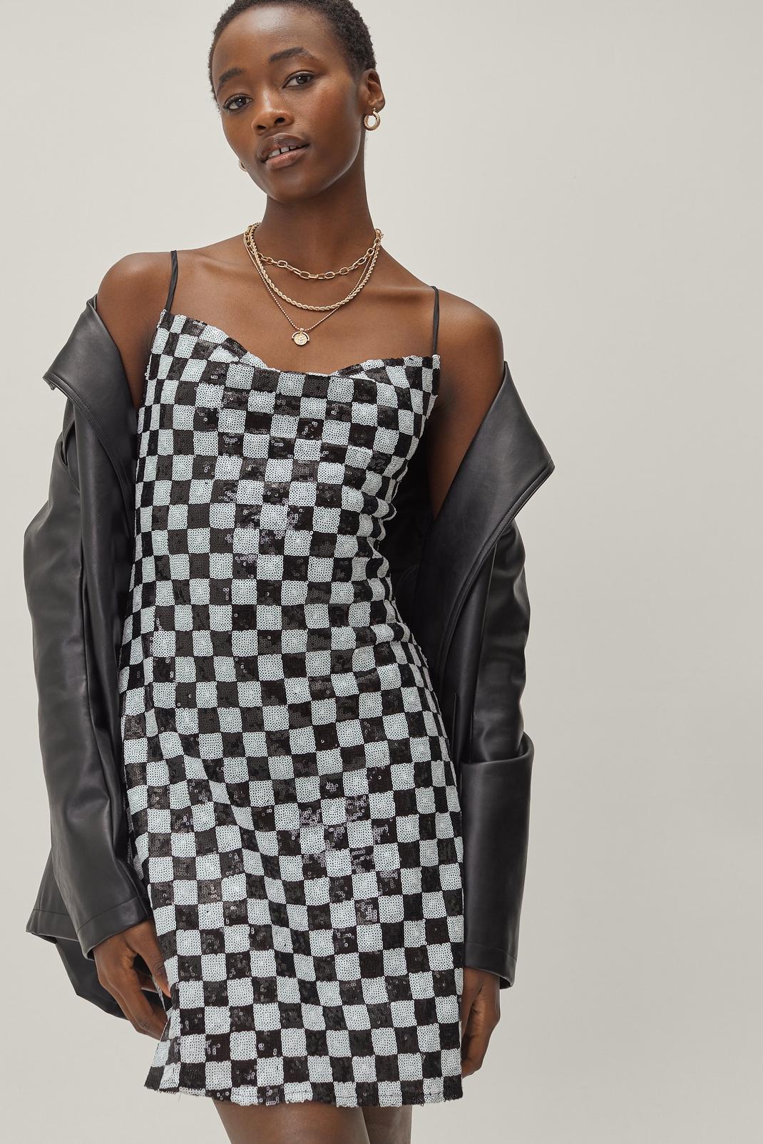 Checkerboard Sequin Mini Slip Dress image number 1
