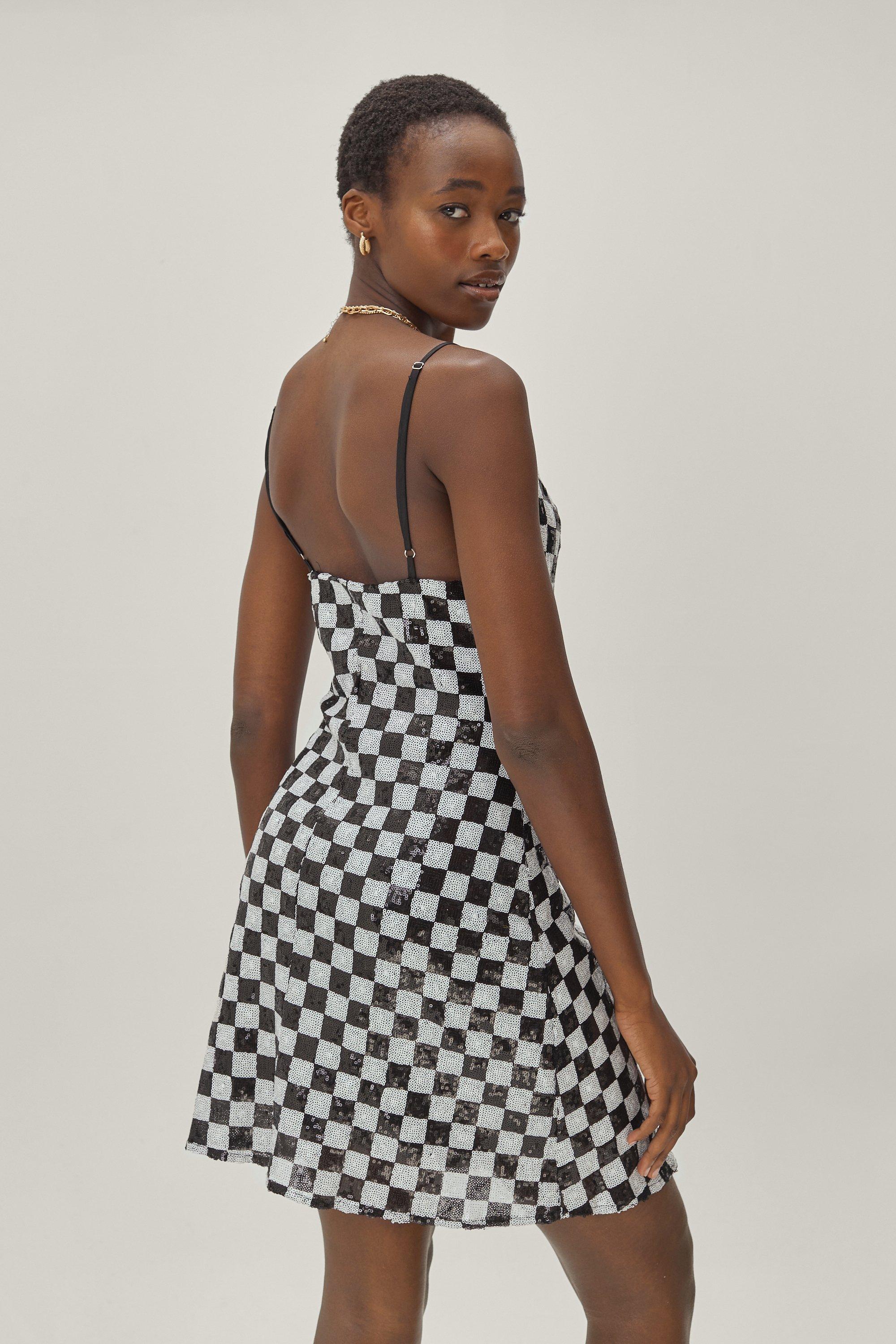 black and white checkered dress