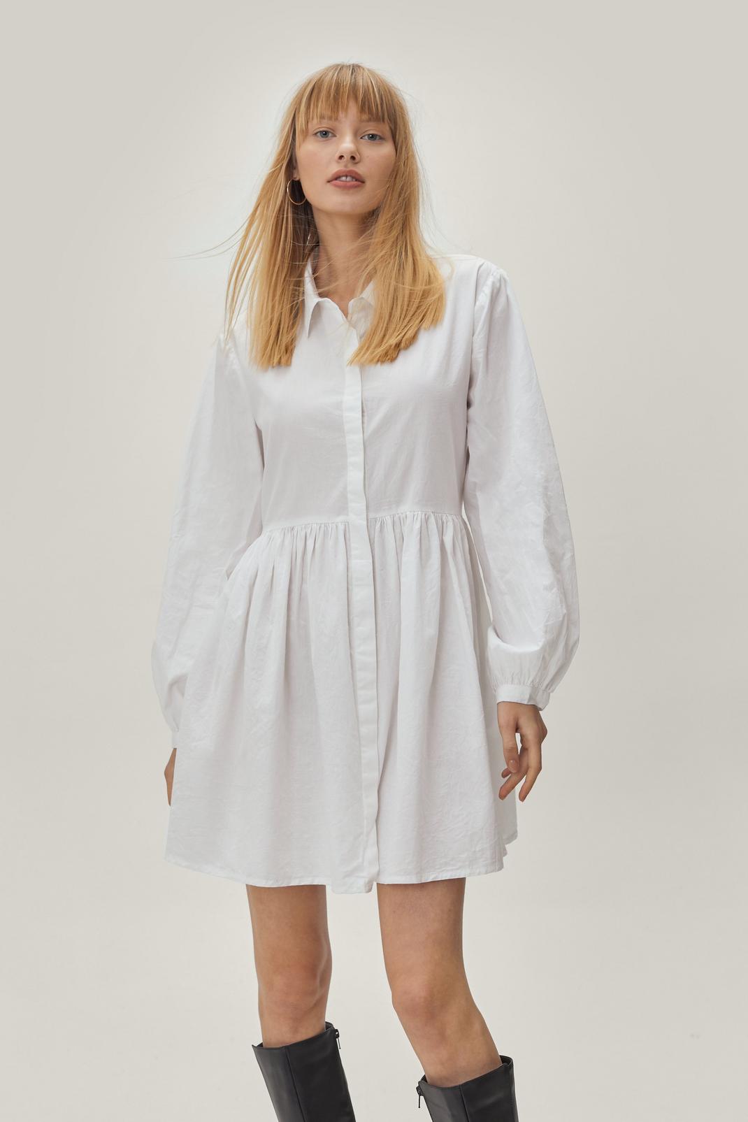 White Collared Button Down Mini Shirt Dress image number 1