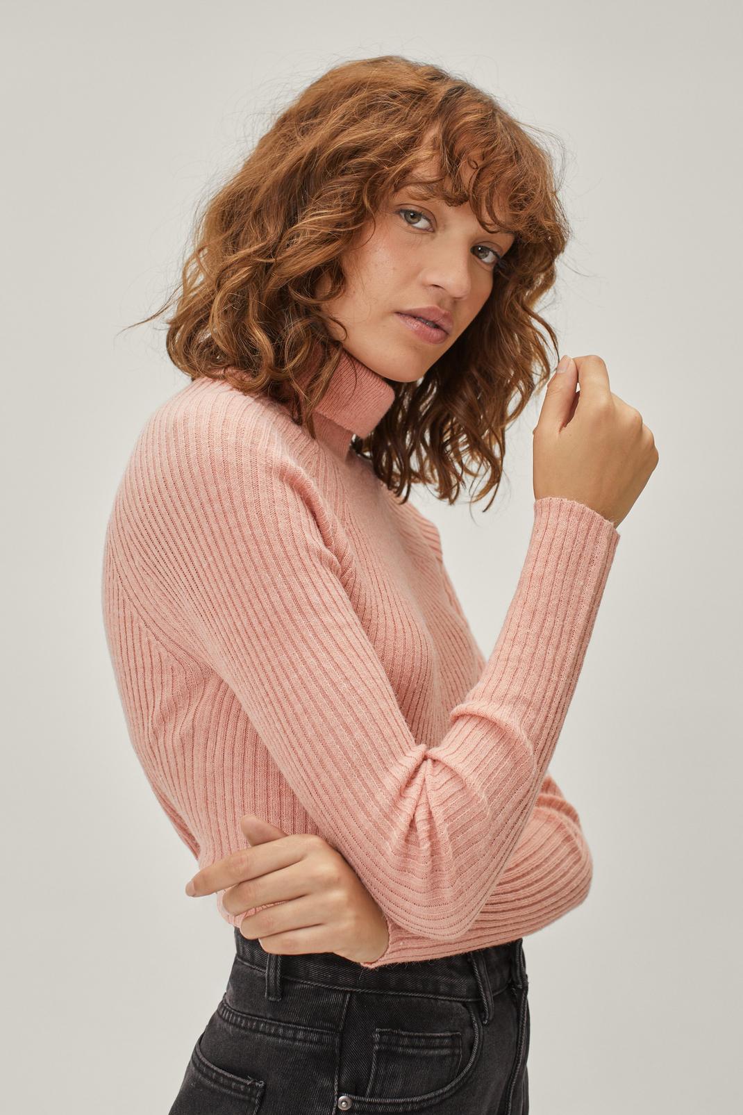Pale pink Knitted High Neck Sweater image number 1
