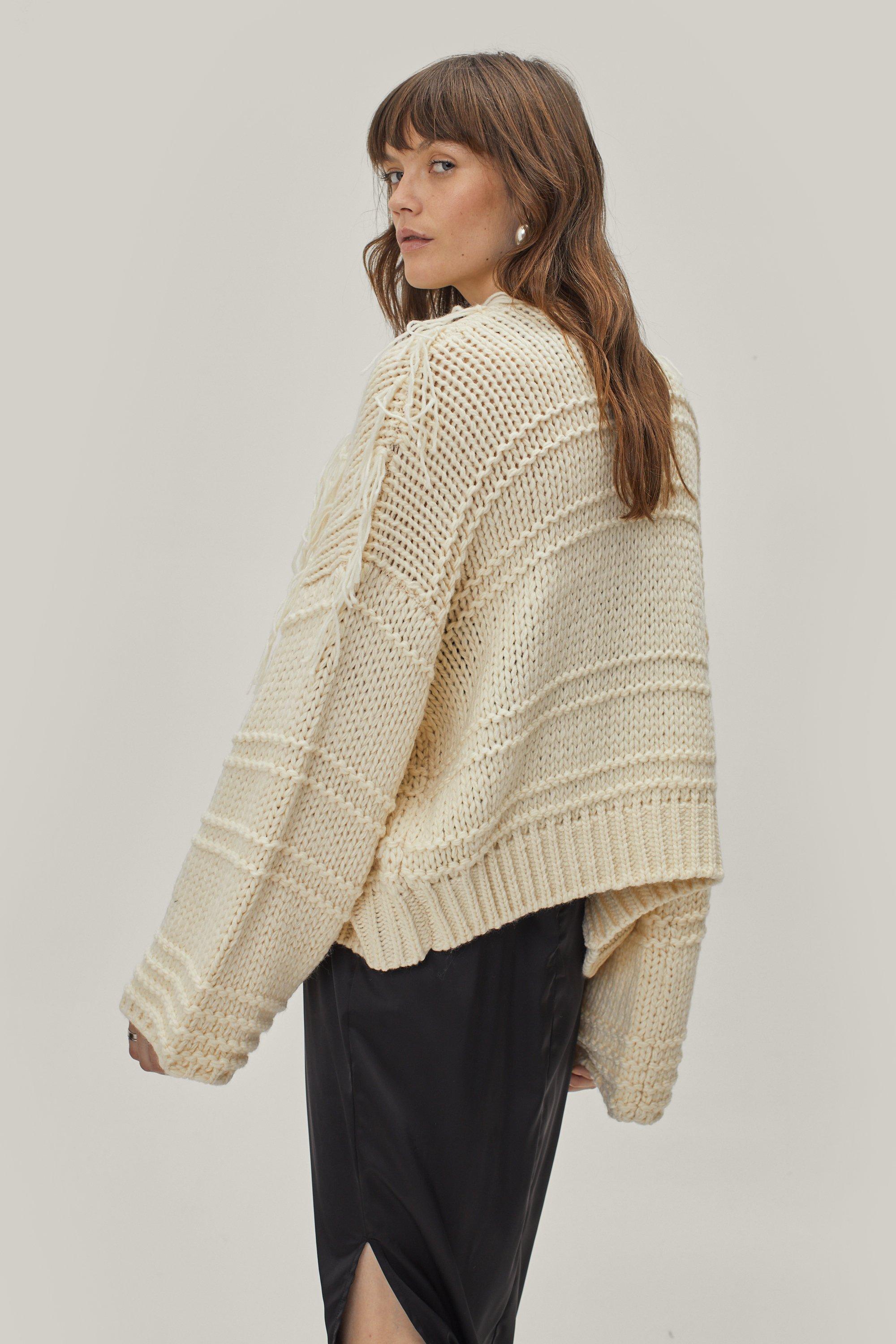 Chunky Fringe Detail Wide Sleeve Cardigan