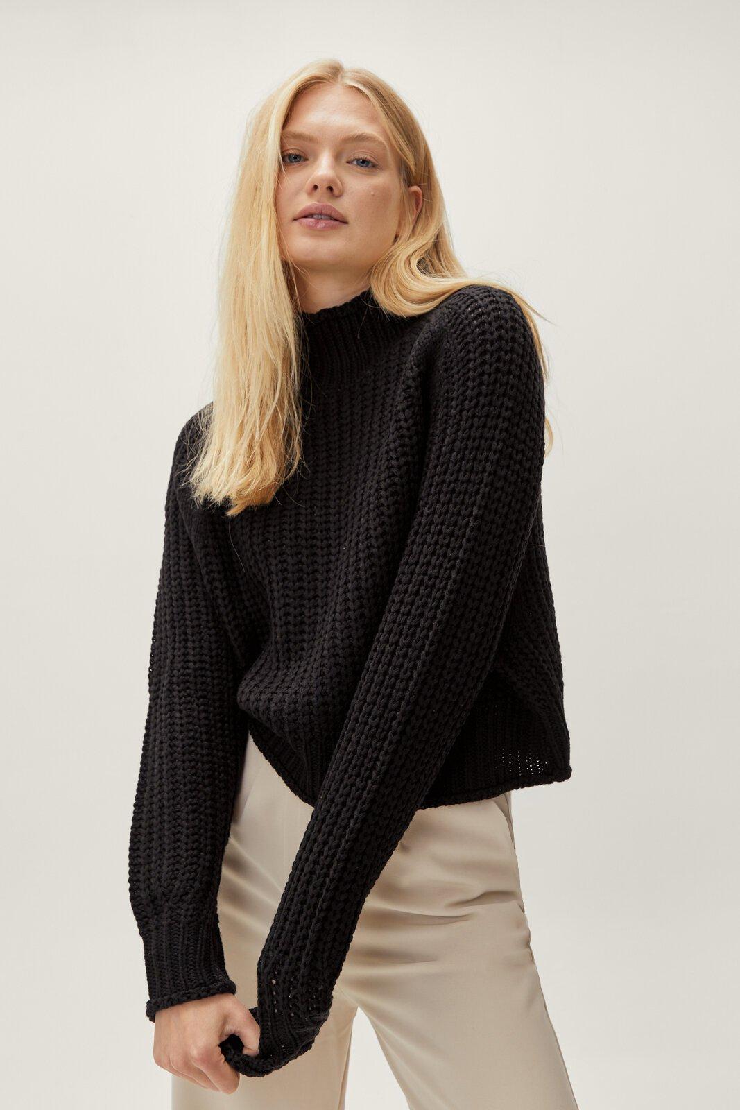 Black chunky knit outlet roll neck jumper