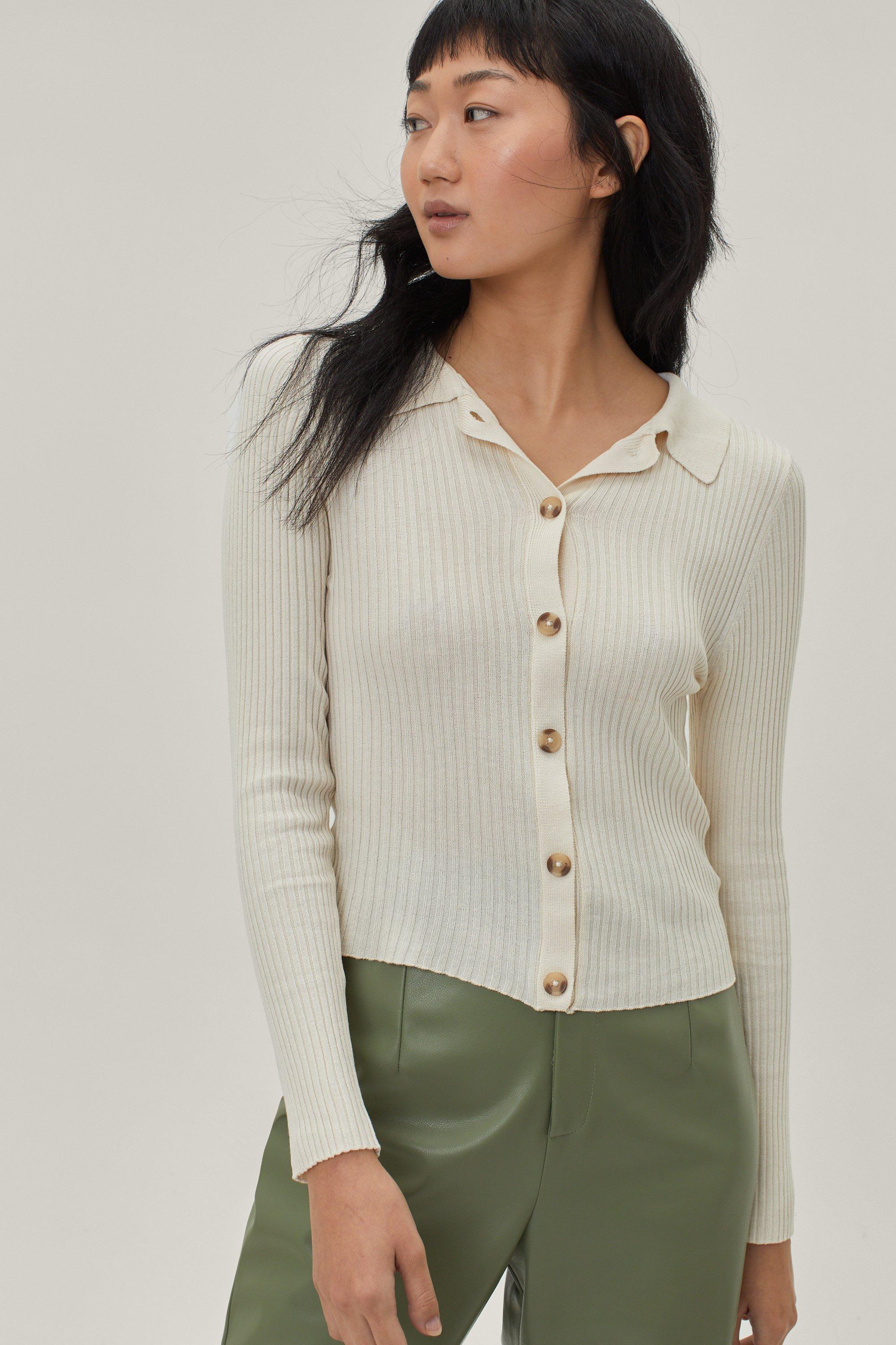 Ribbed Knit Button Down Cardigan Top