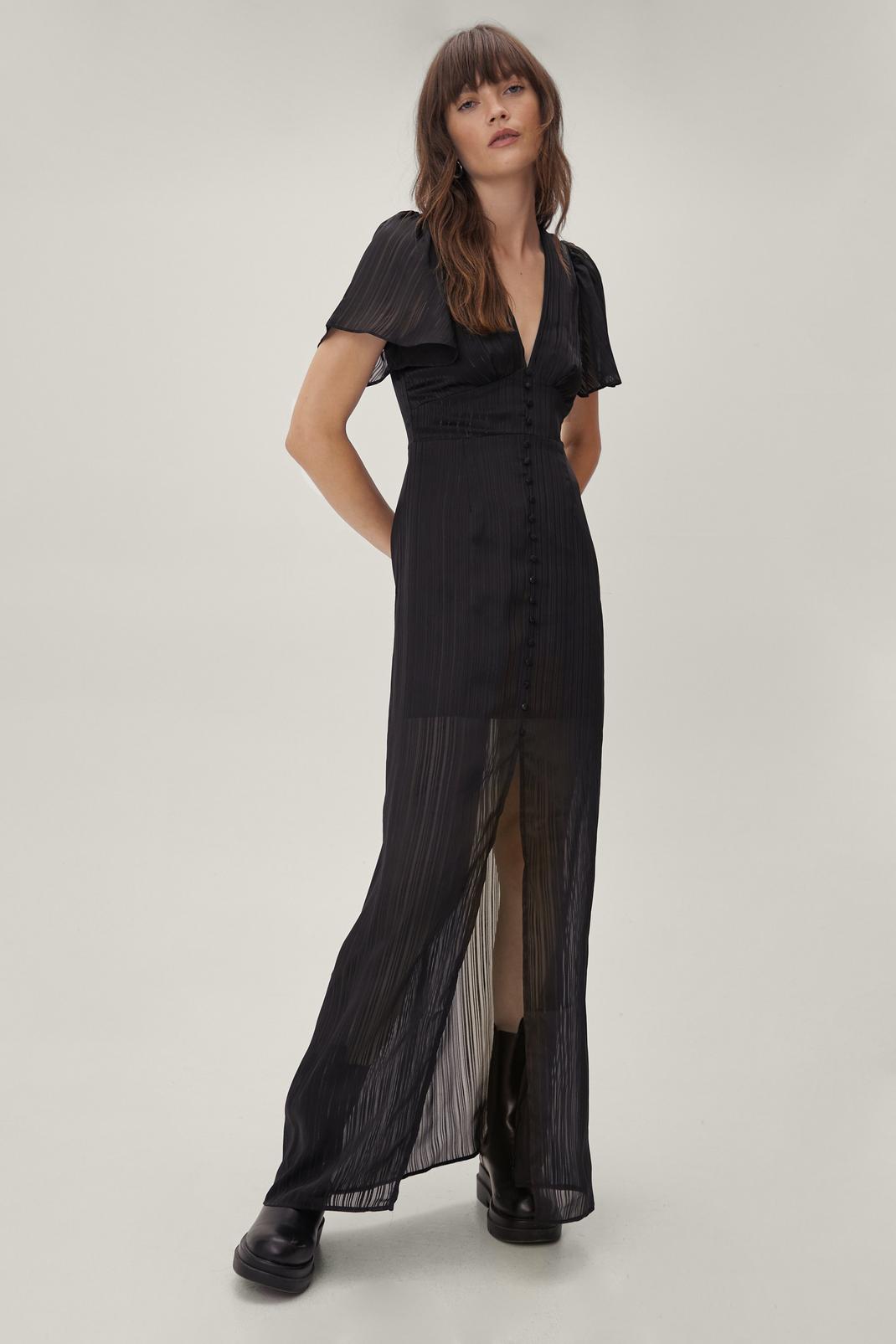 Black Button Down Striped Maxi Dress image number 1