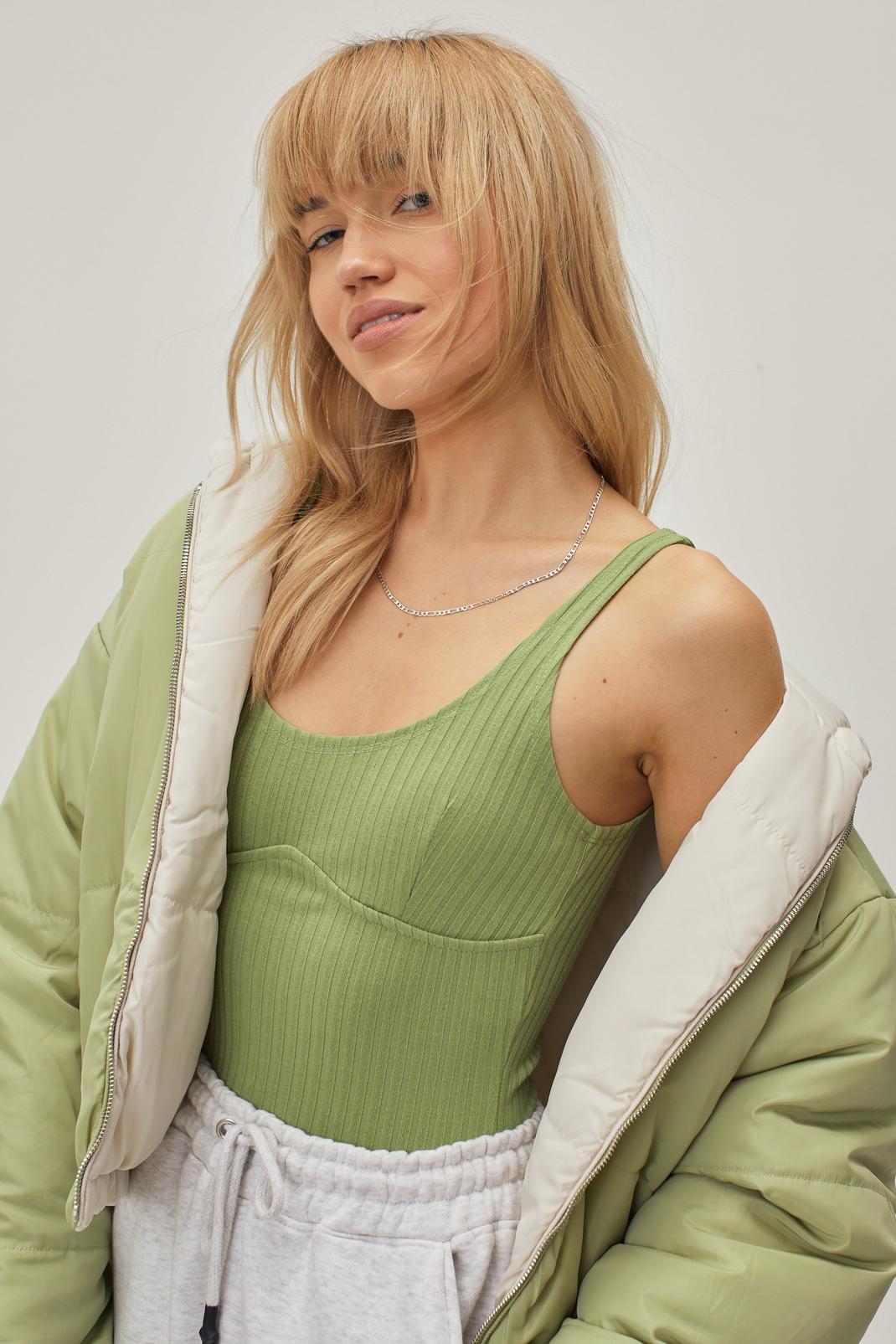 Green Underbust Detail Ribbed Jersey Bodysuit image number 1