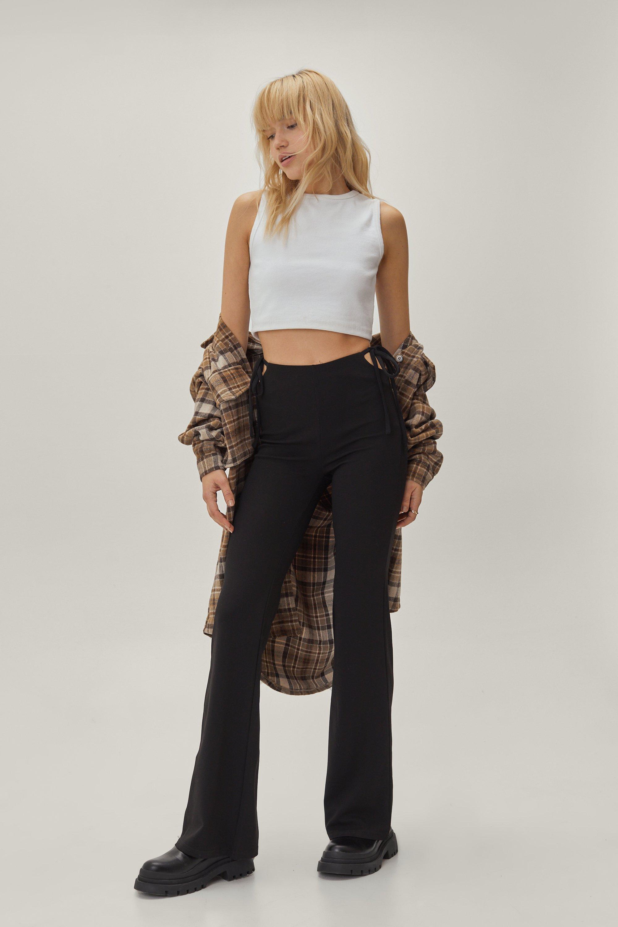 Faux Leather Star Bottom Flare Pants