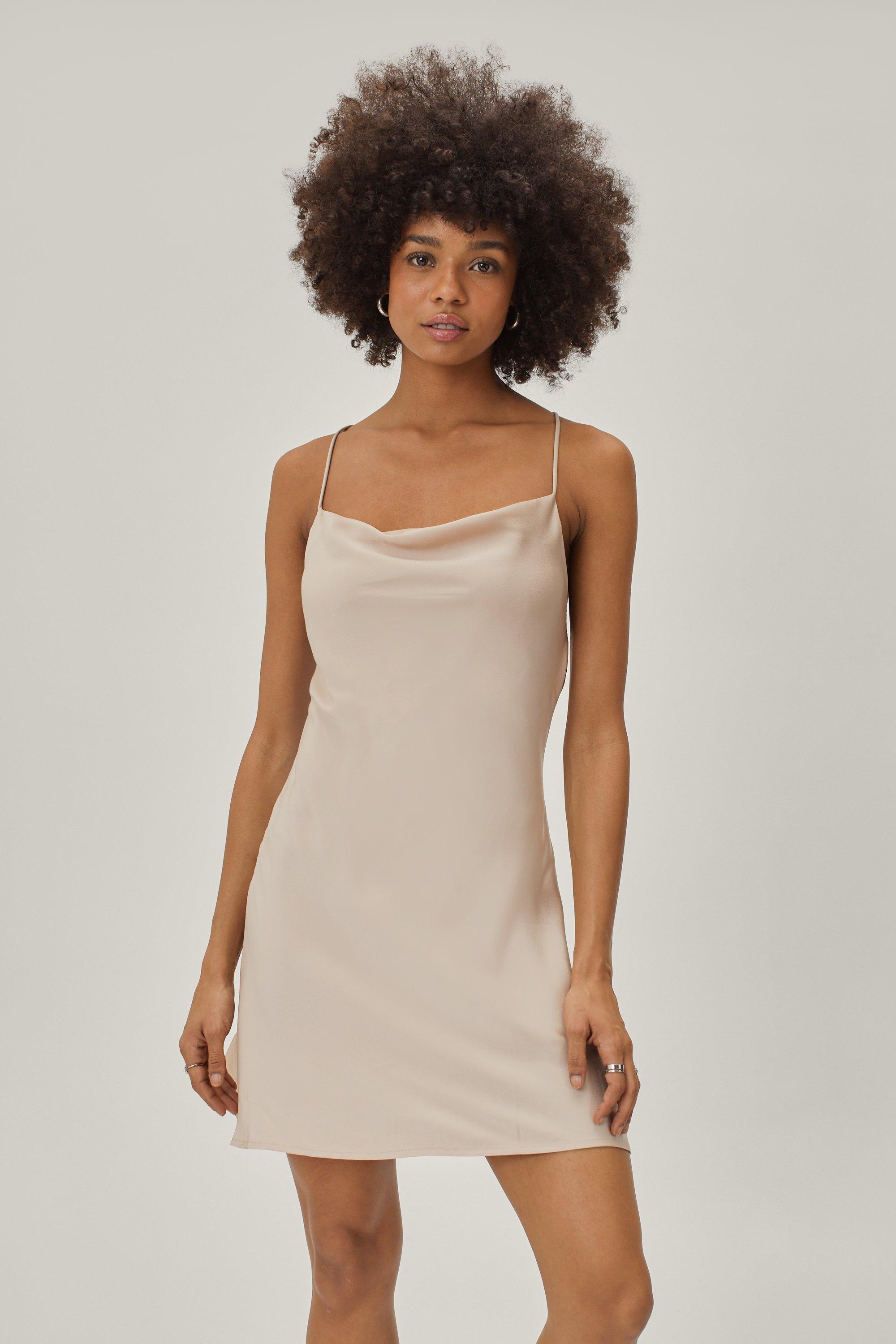 Cowl Back Mini Slip Dress