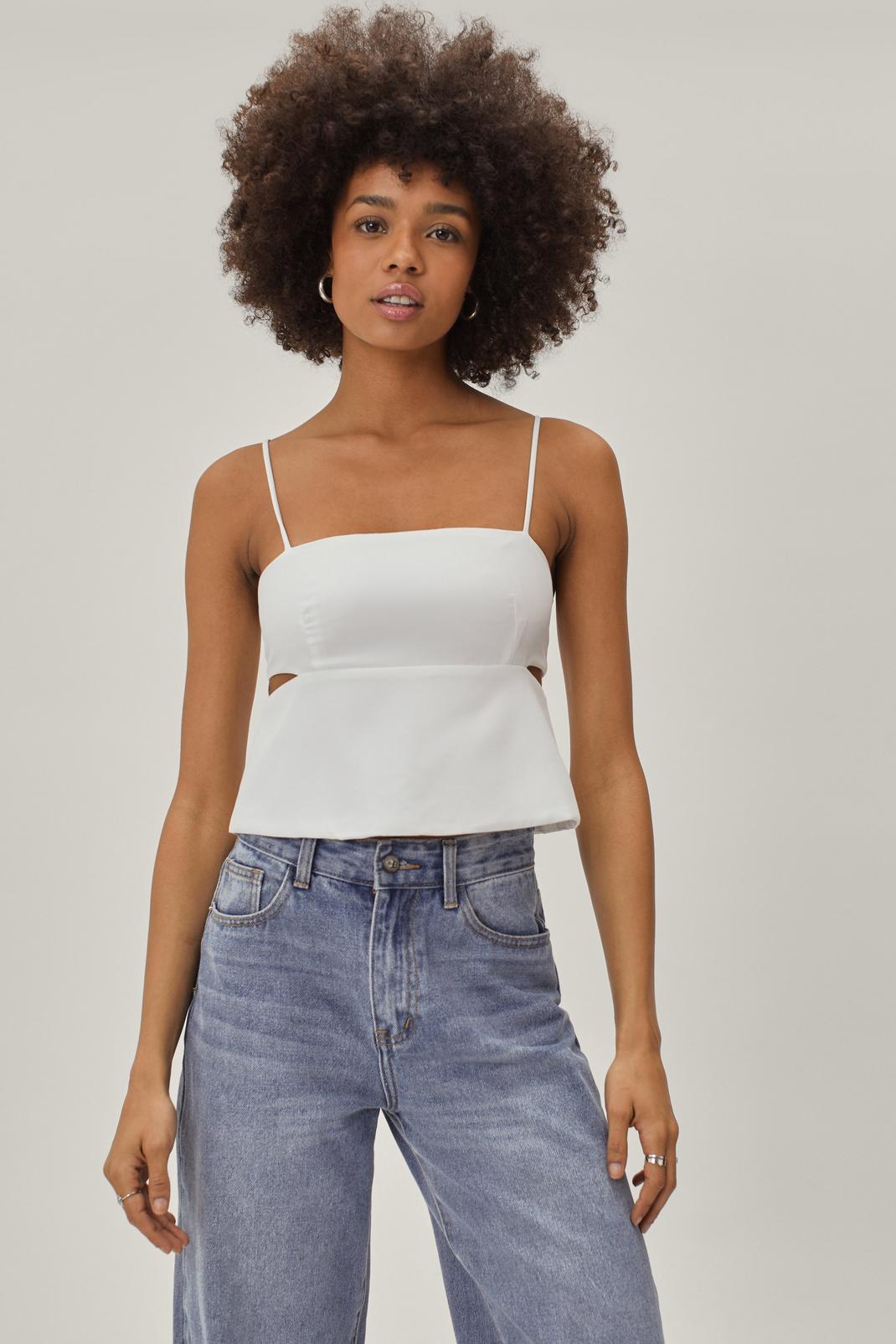 White Cut Out Square Neck Crop Top image number 1